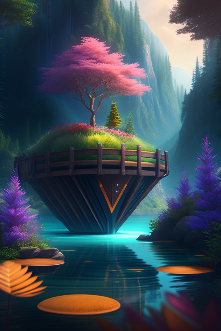 Lexica - Beautiful fantasy island forest, surrounded by water and ...
