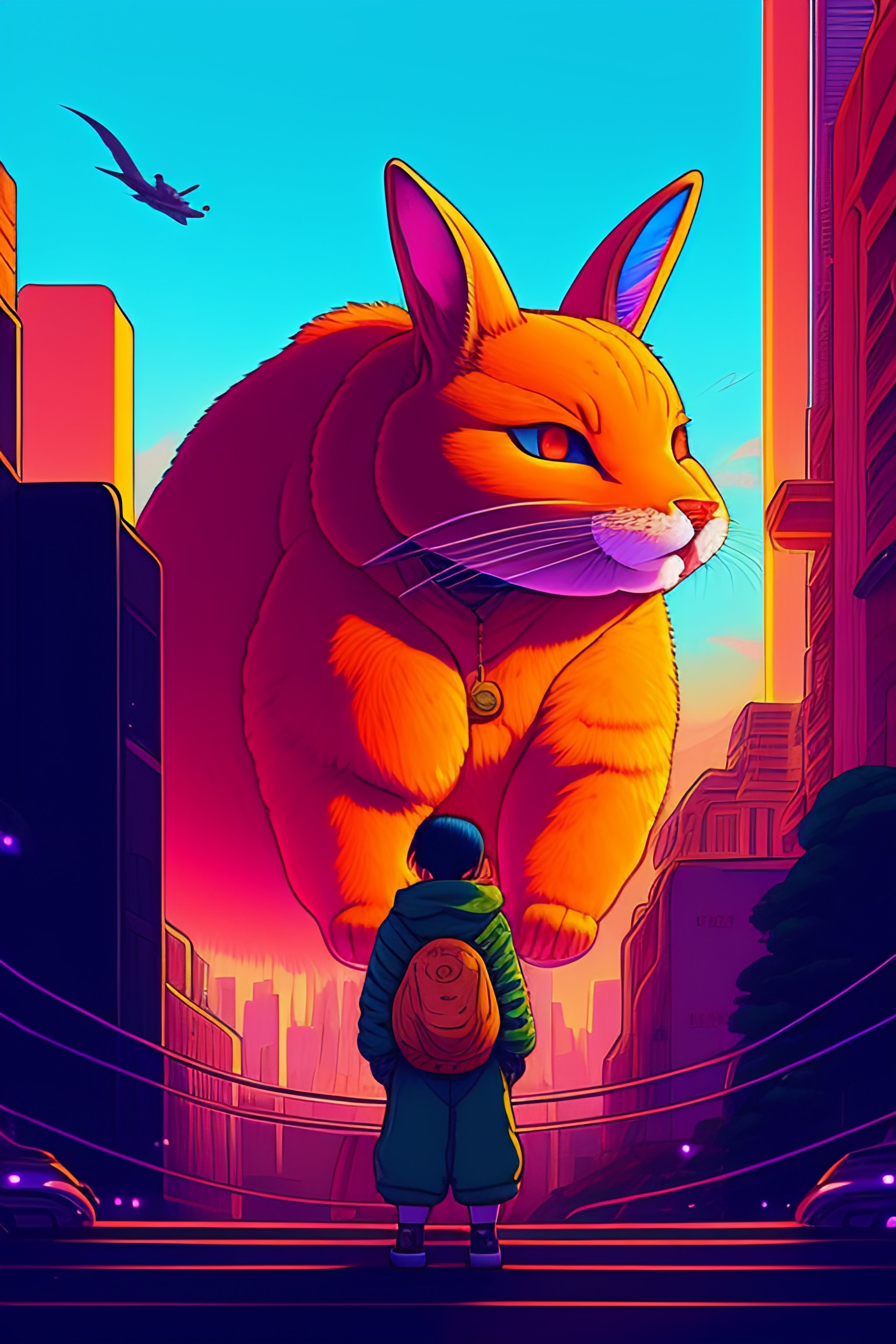 Lexica - Photo of of a huge rabit in a fusion cityscape, style of ...