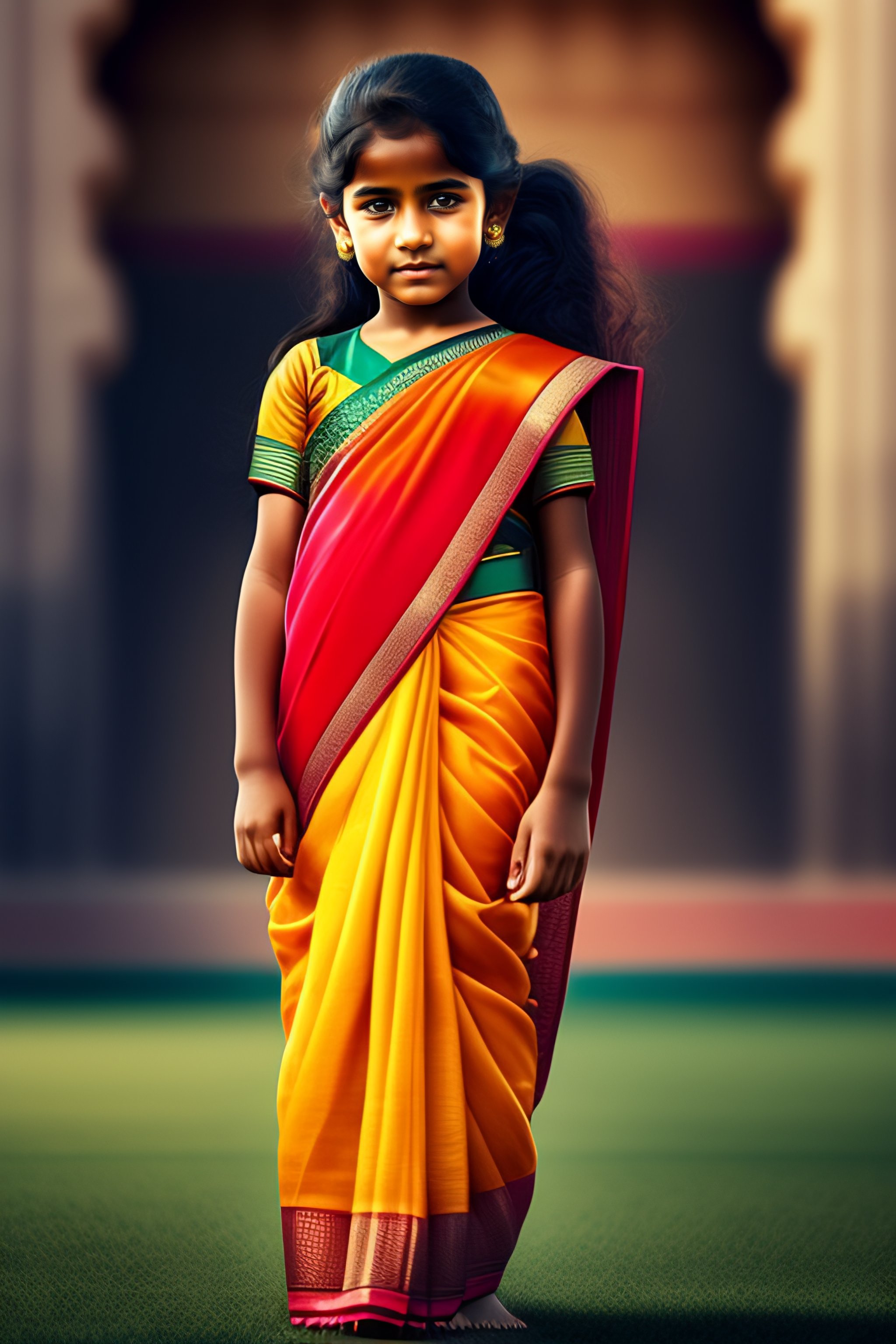 Lexica - A young girl wearing saree and playing football