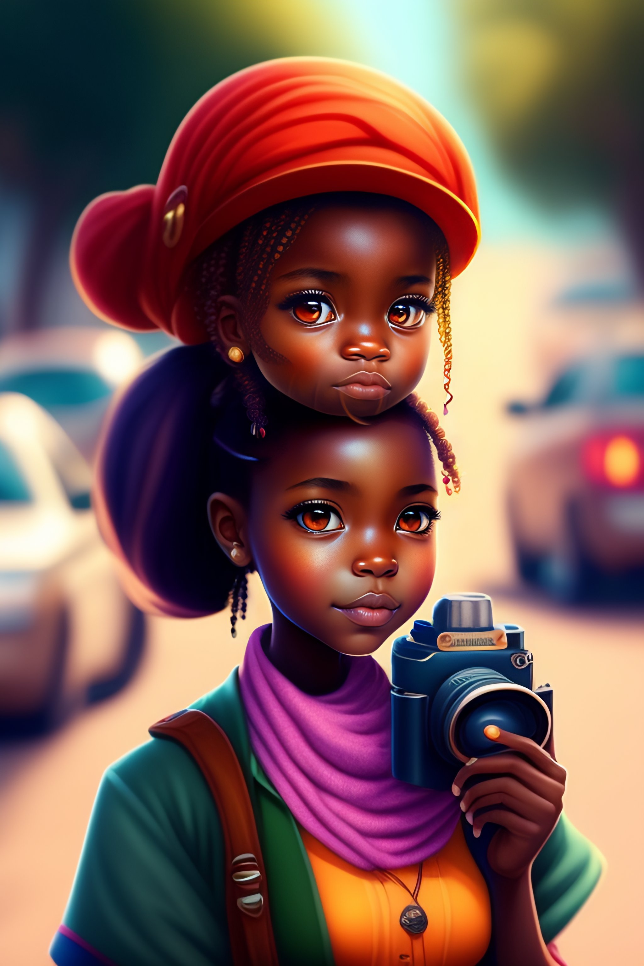 Lexica Anime Version Ofa Cute African Girl Holding A Camera In Africa Street Sassy Funny 