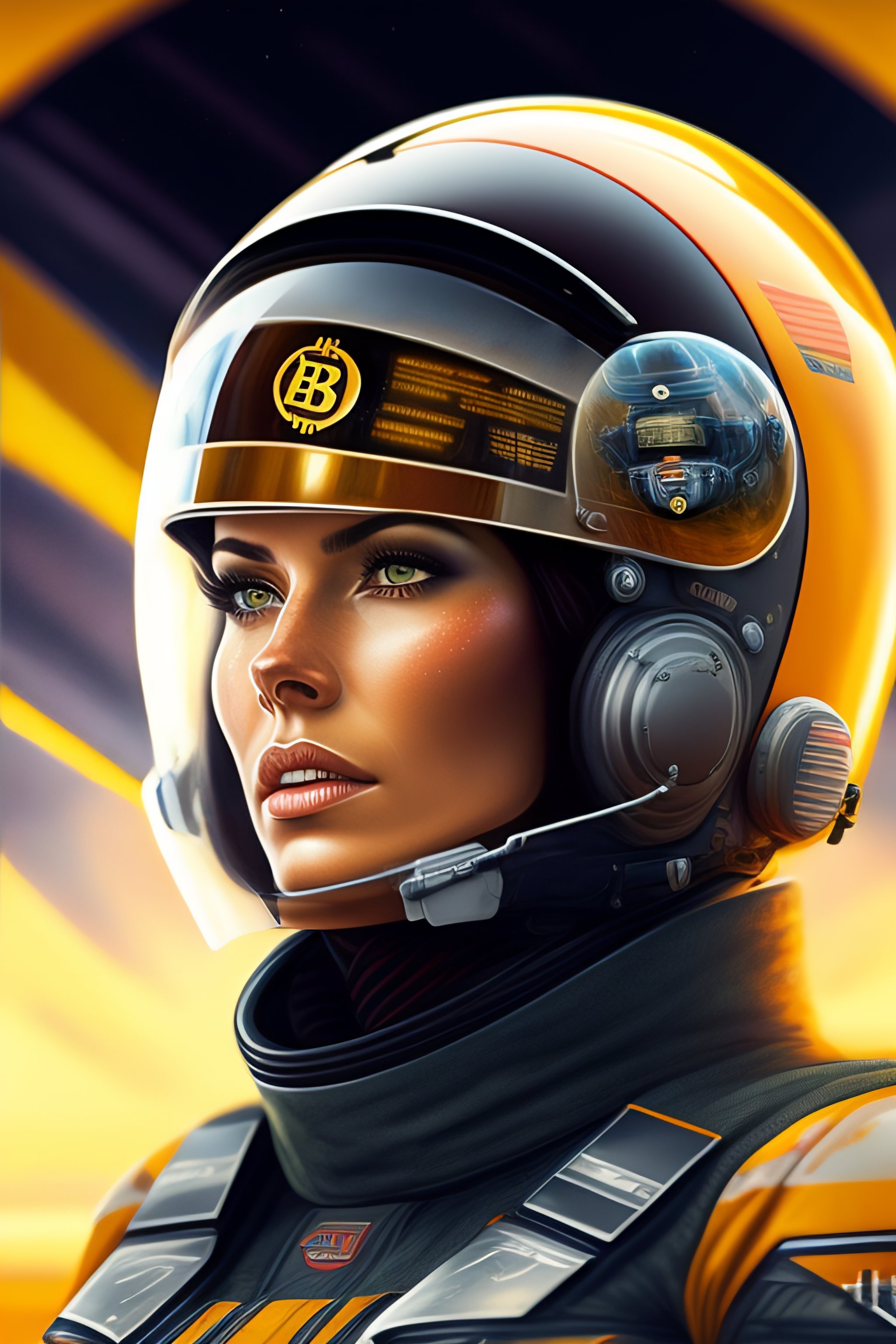 Lexica - Cyborg pilot women, with a bitcoin coin name in the helmet ...