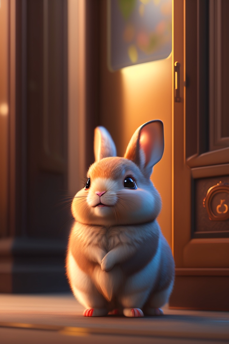 Lexica - Cute small rabbit smiling in front of theater door ,unreal ...