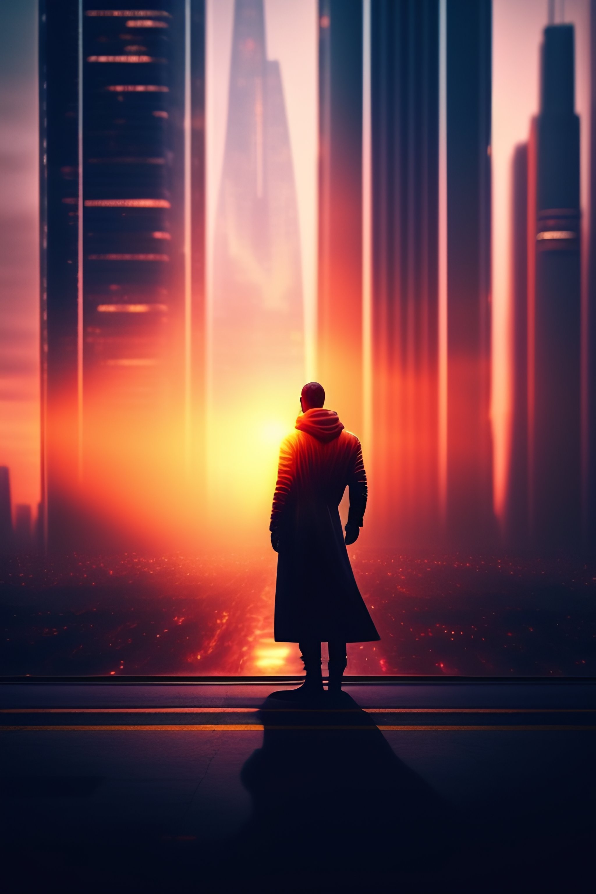Lexica - "In the midst of a bustling city, a lone figure stands atop a ...