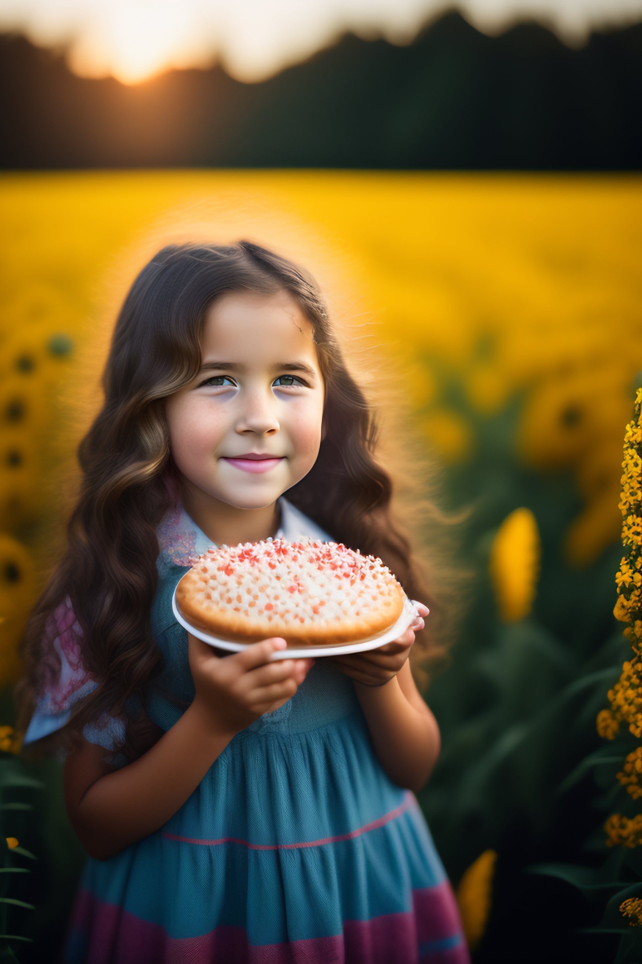 Lexica - Girl eating a small muffing in a suflower field