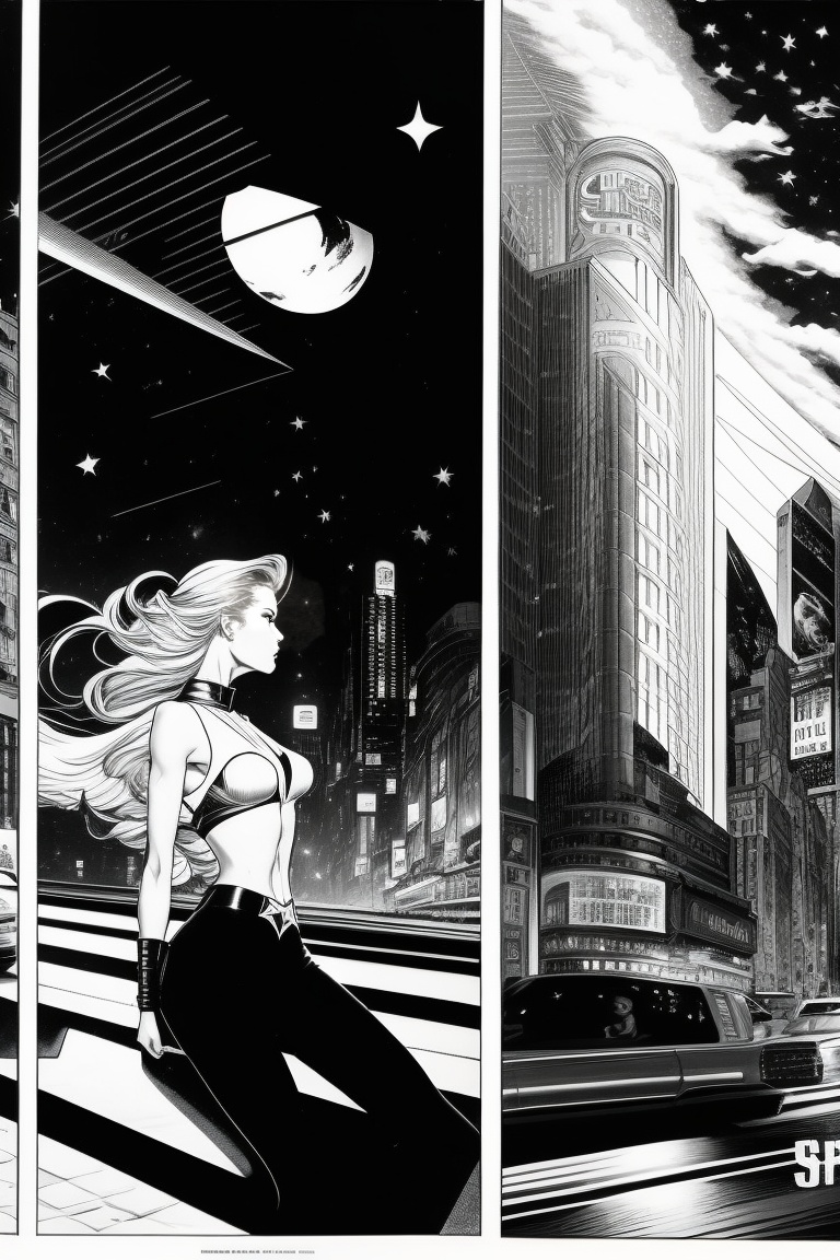 Lexica - Vintage 90's comic book page black and white environmental ...