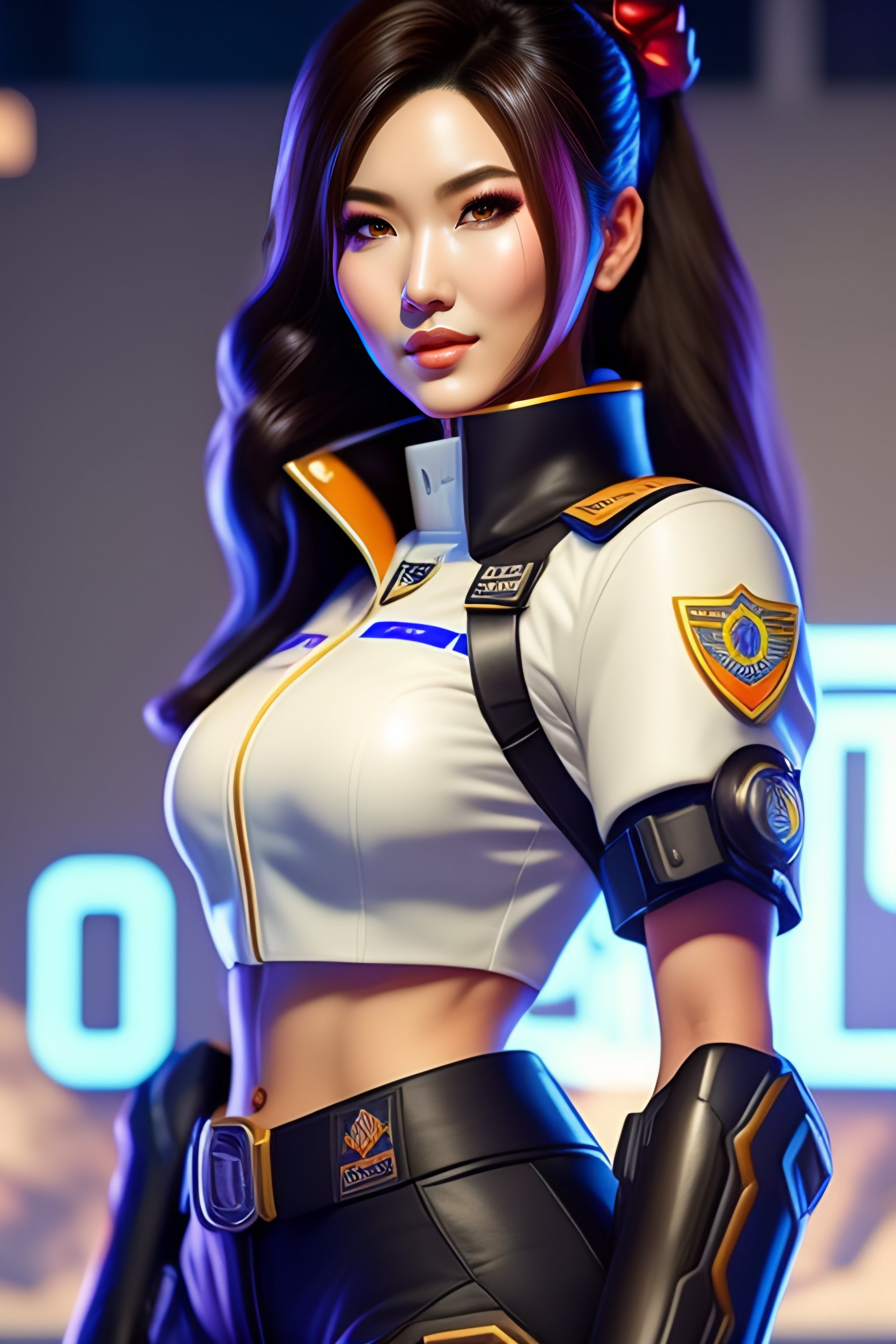 Lexica - Stunning Portrait of D.VA from Overwatch wearing a police ...