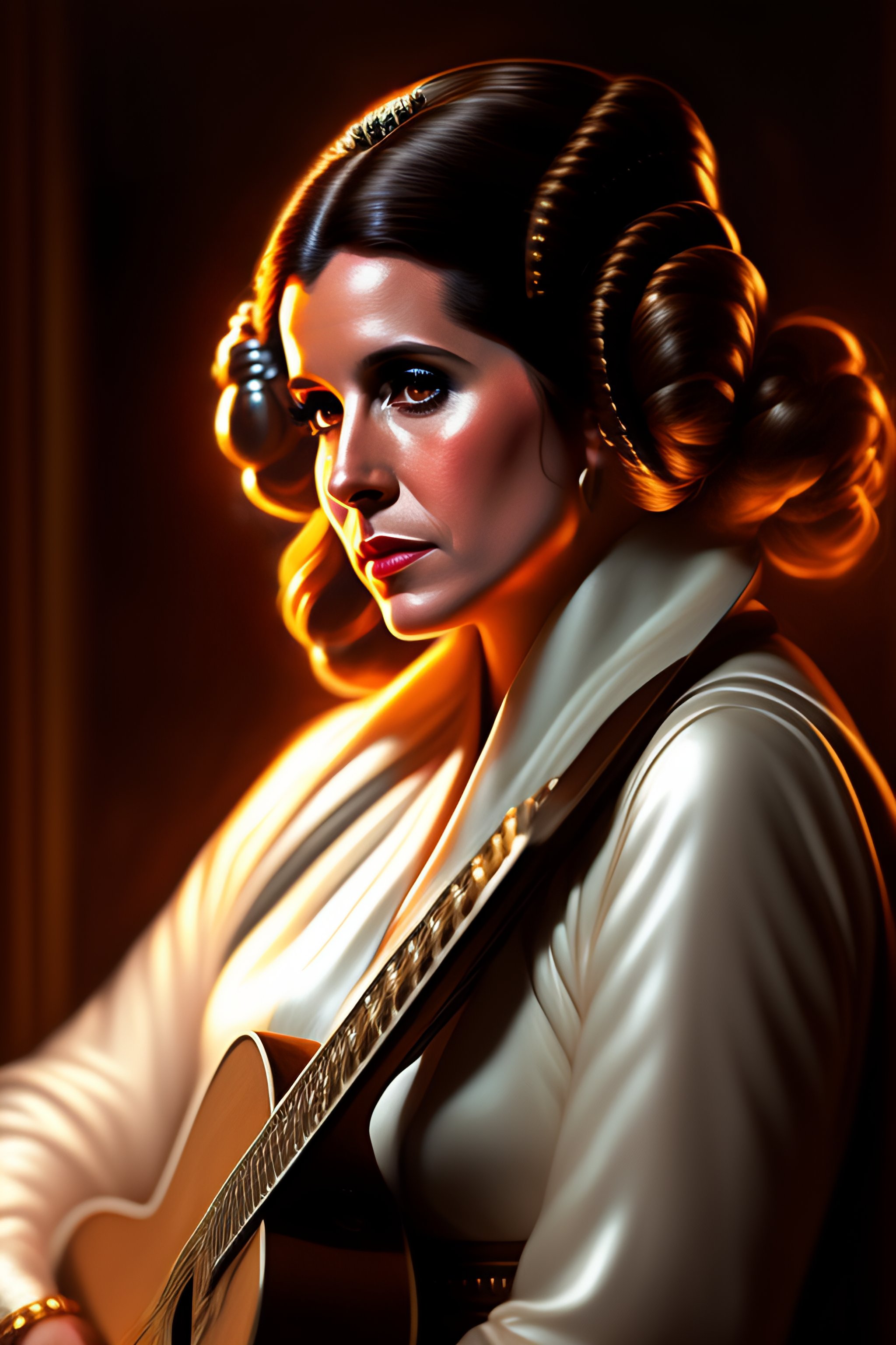 Lexica - Portrait of princess leia playing the guitar, intricate ...