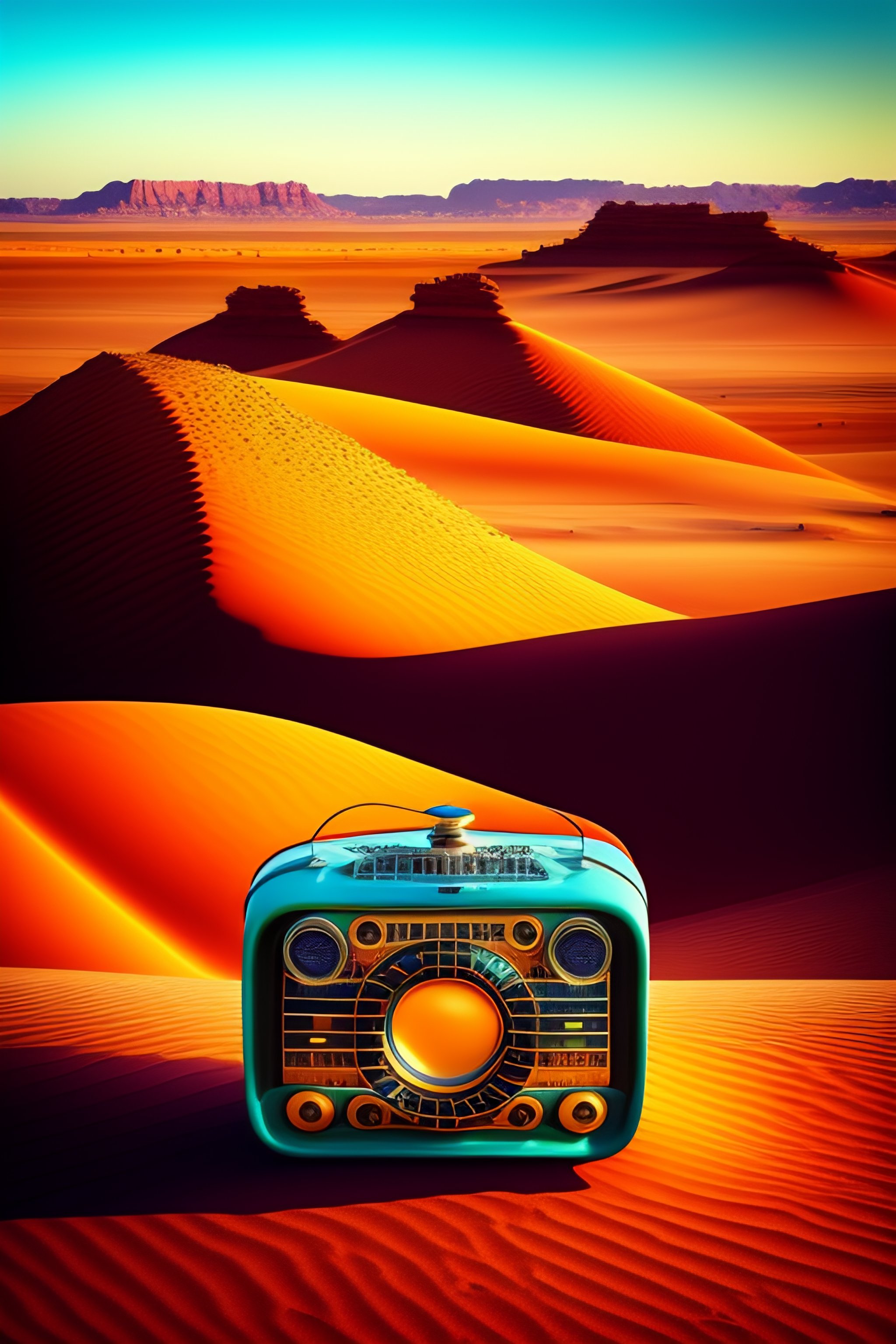 Lexica - Beautiful radio in desert landscape in the style of vincent ...