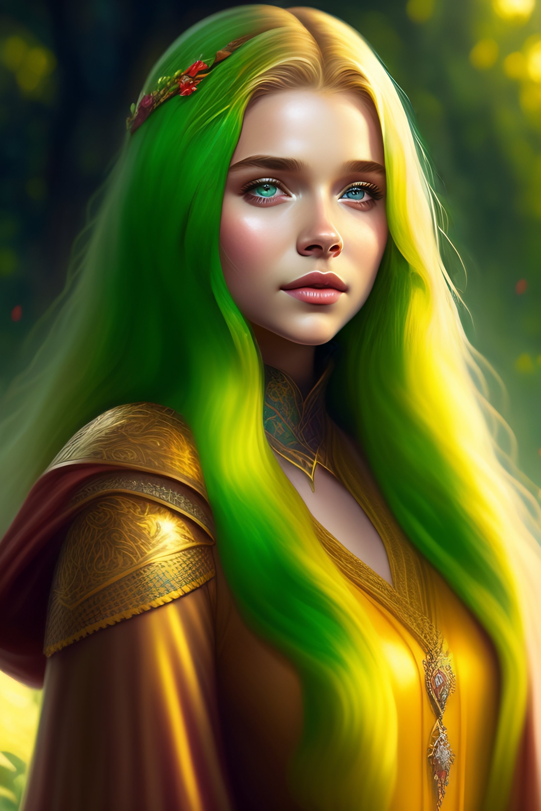 Lexica - Young mage chloe grace moretz holding an apple, Green hair ...