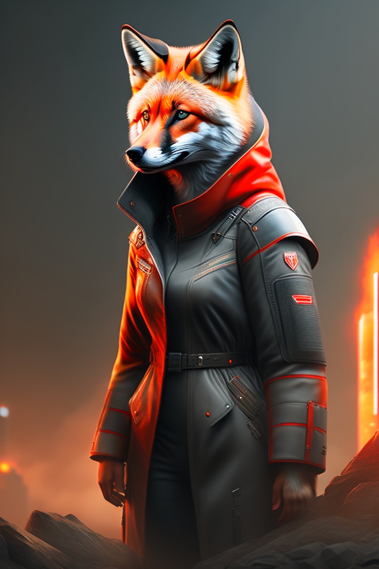 Lexica - Female red fox humanoid, red lights, metropolis, cyber punk ...