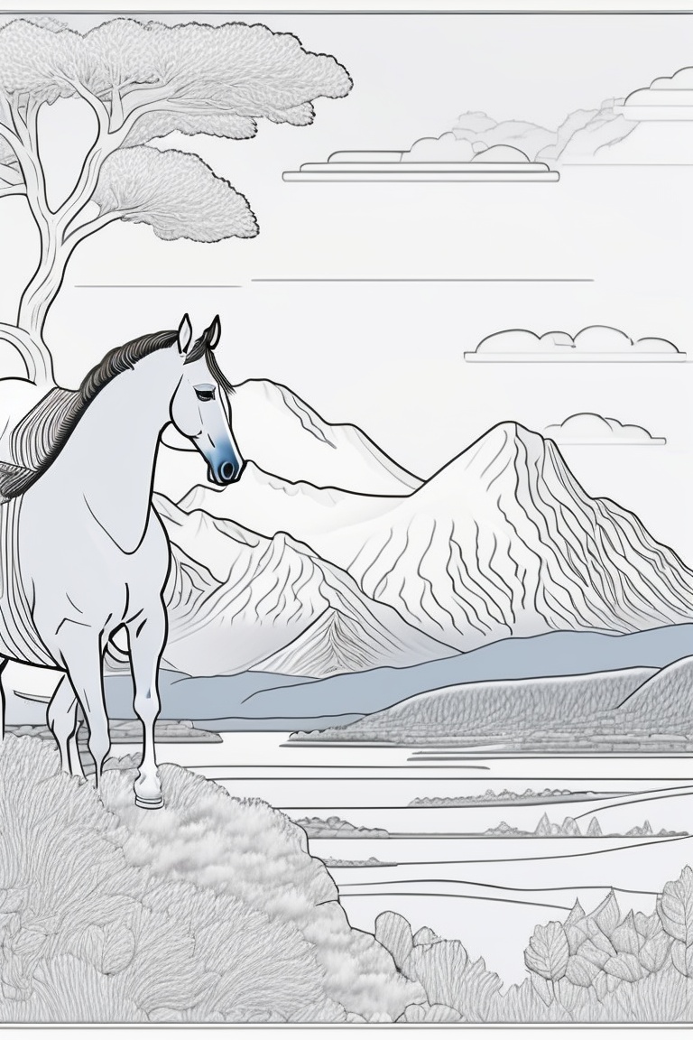 Lexica - Horse in mountain, coloring book