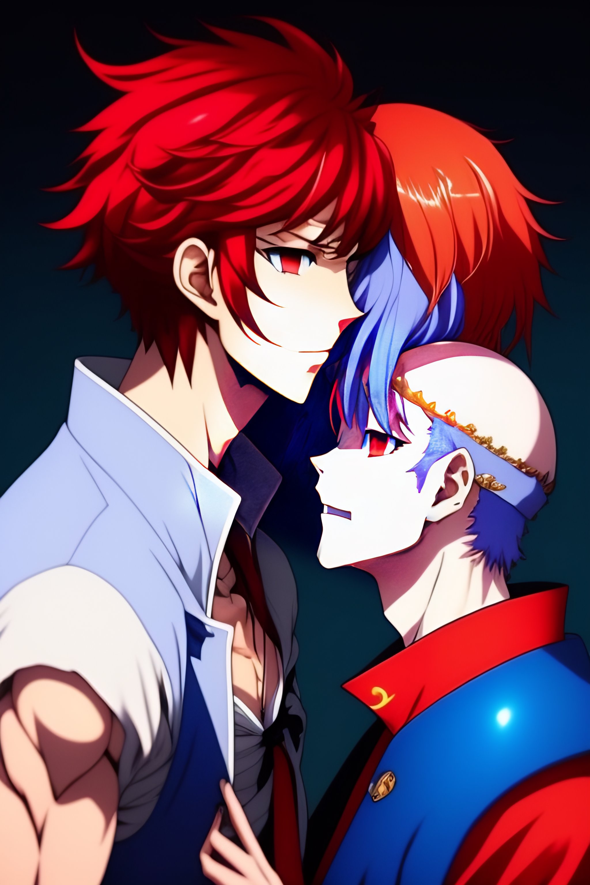 Lexica - Two man a red hair anime guy kiss a blue long hair anime shy man  anime,gay,yaoi