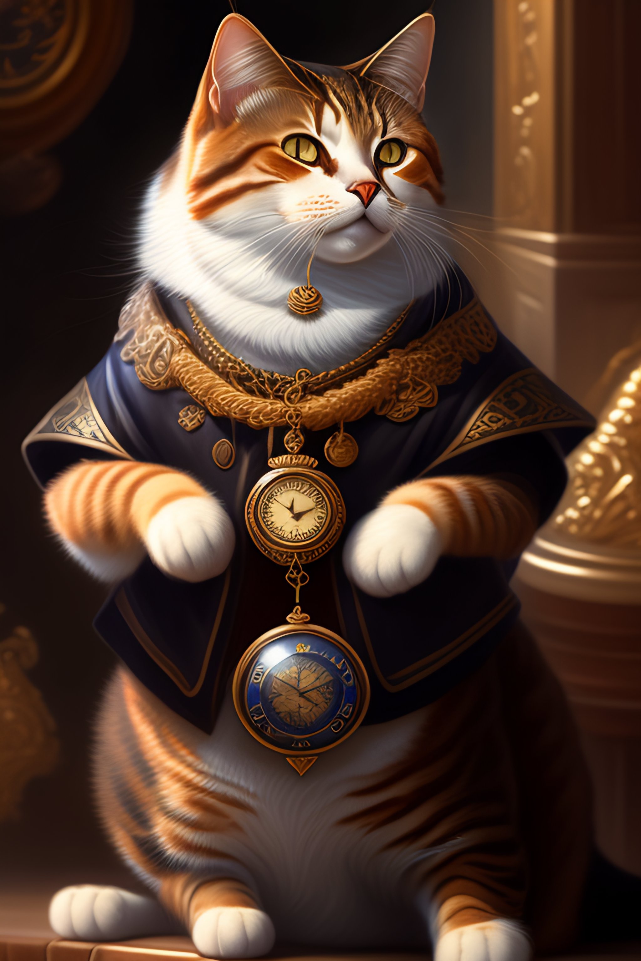 Lexica - A detailed portrait of a tabby cat holding a pocket watch
