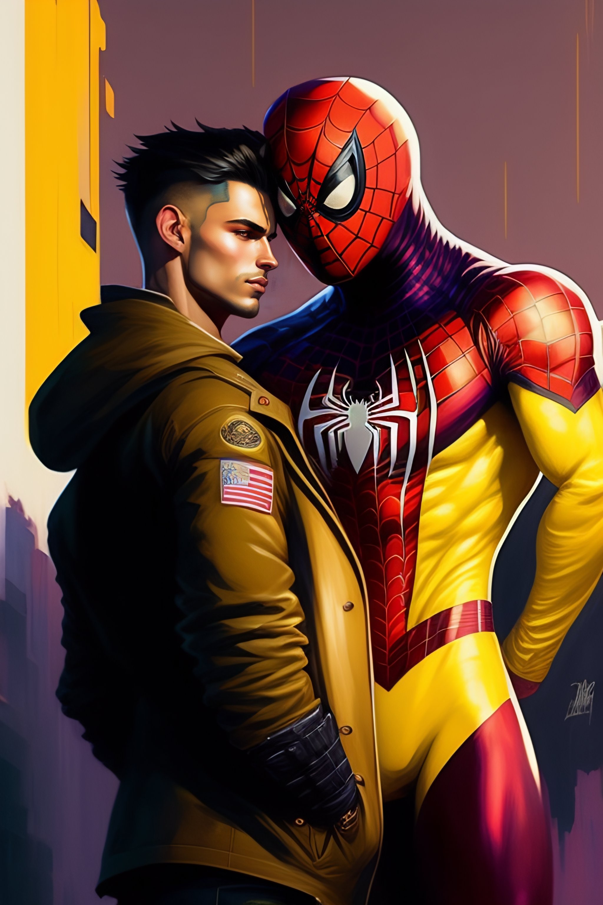 Lexica - Full body highly detailed portrait of spiderman and captain  america as gay romantic love by greg rutkowski, by greg tocchini, by james  gille...