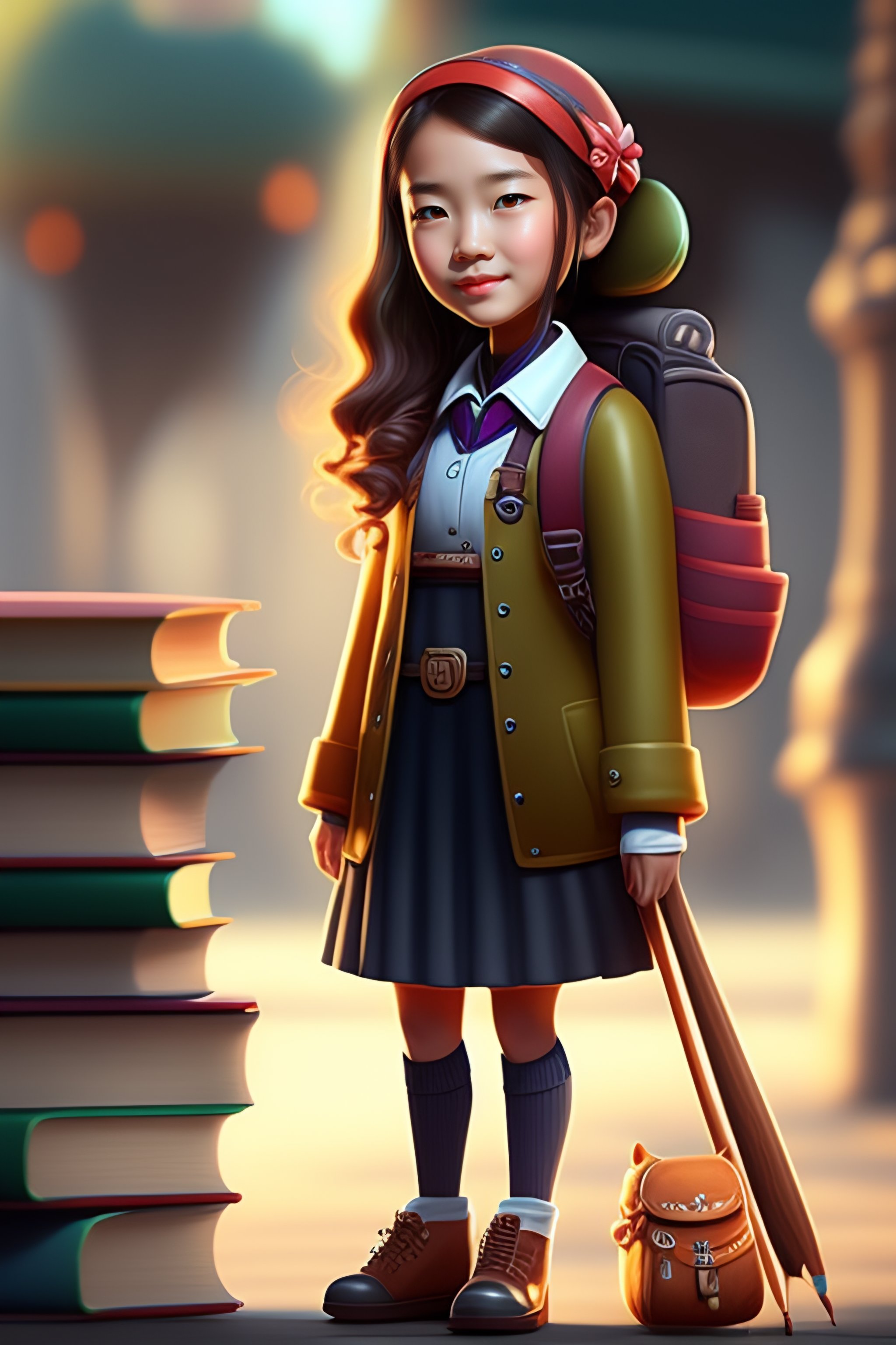 Lexica - Board game character, girl a student who studies at school age ...