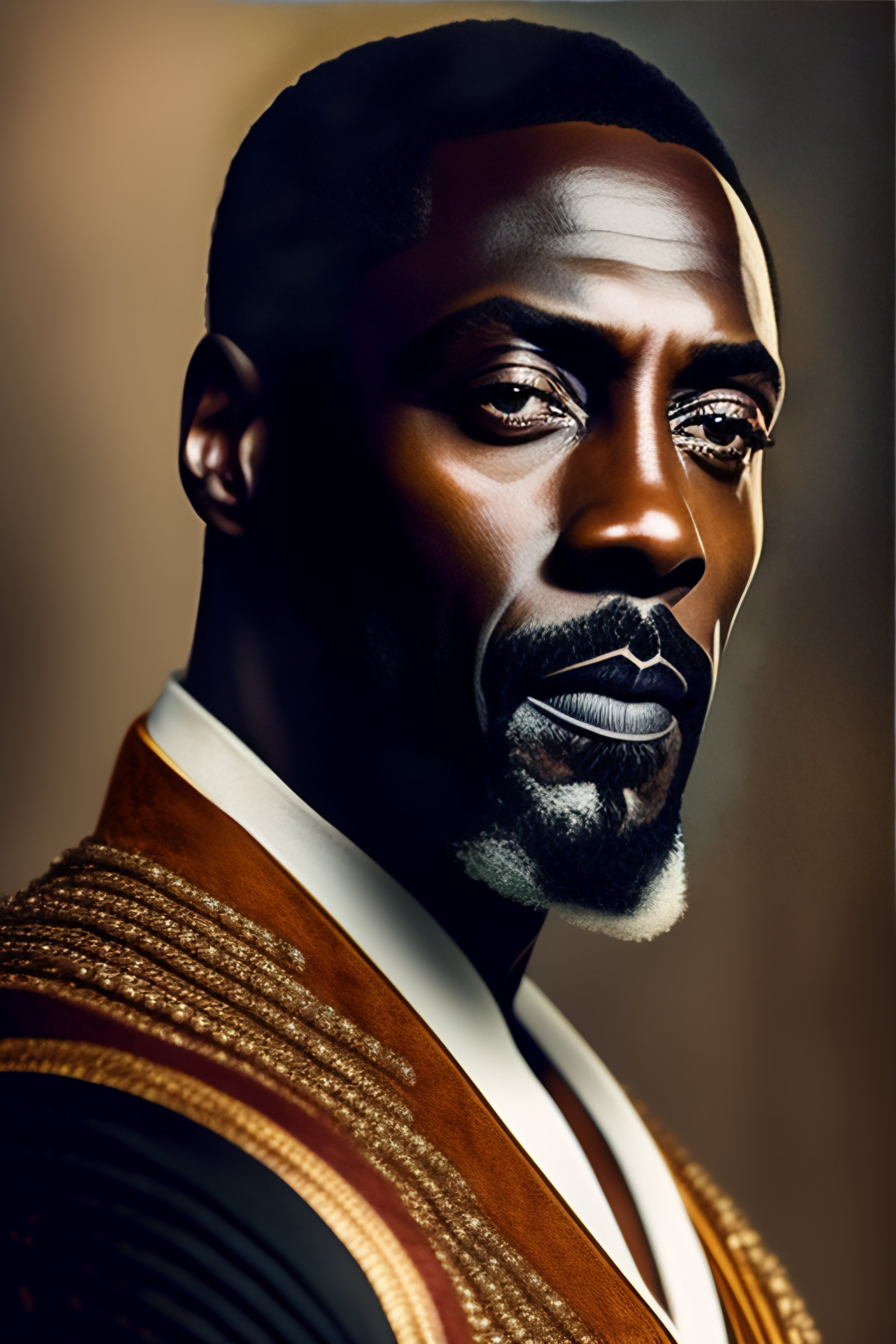 Lexica - Idris Elba, D&D Wizard with staff gem, dreadlock hair