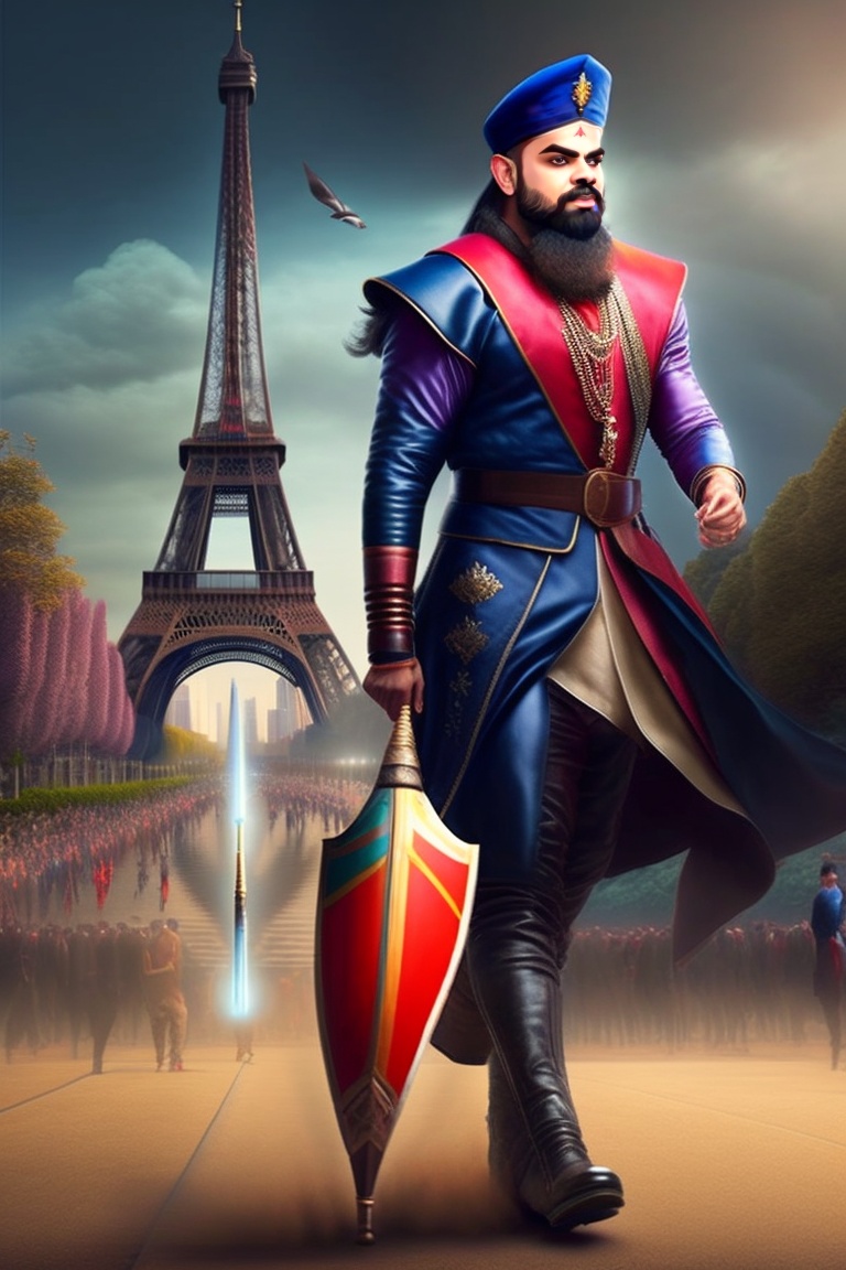 Lexica - Virat Kohli dressed as a Rajput King, with a bat, beating a ...