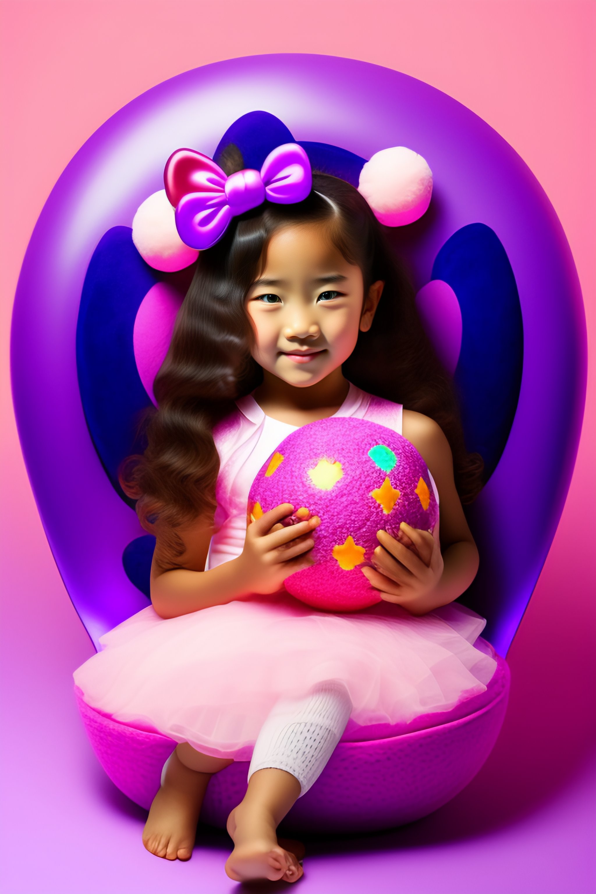 Lexica Cute Adorable 5 Year Old Girl Holding Hello Kitty Stuff Toy While Sitting On A Moon