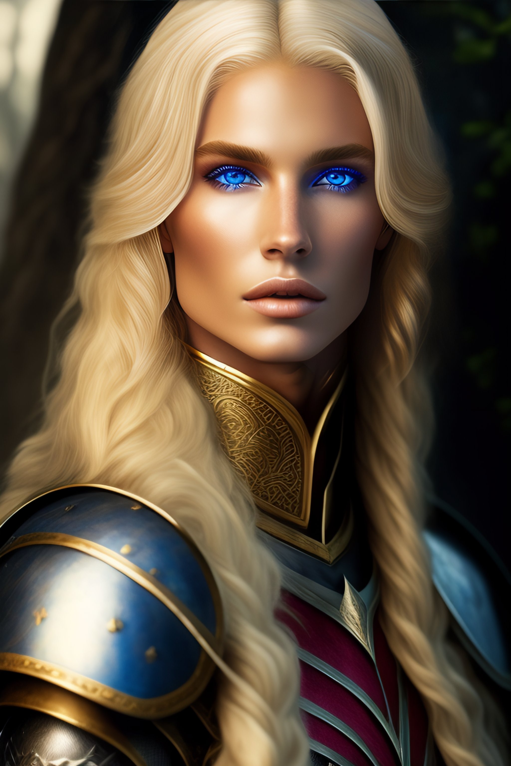 Lexica - Elf knight blond hair blue eyes