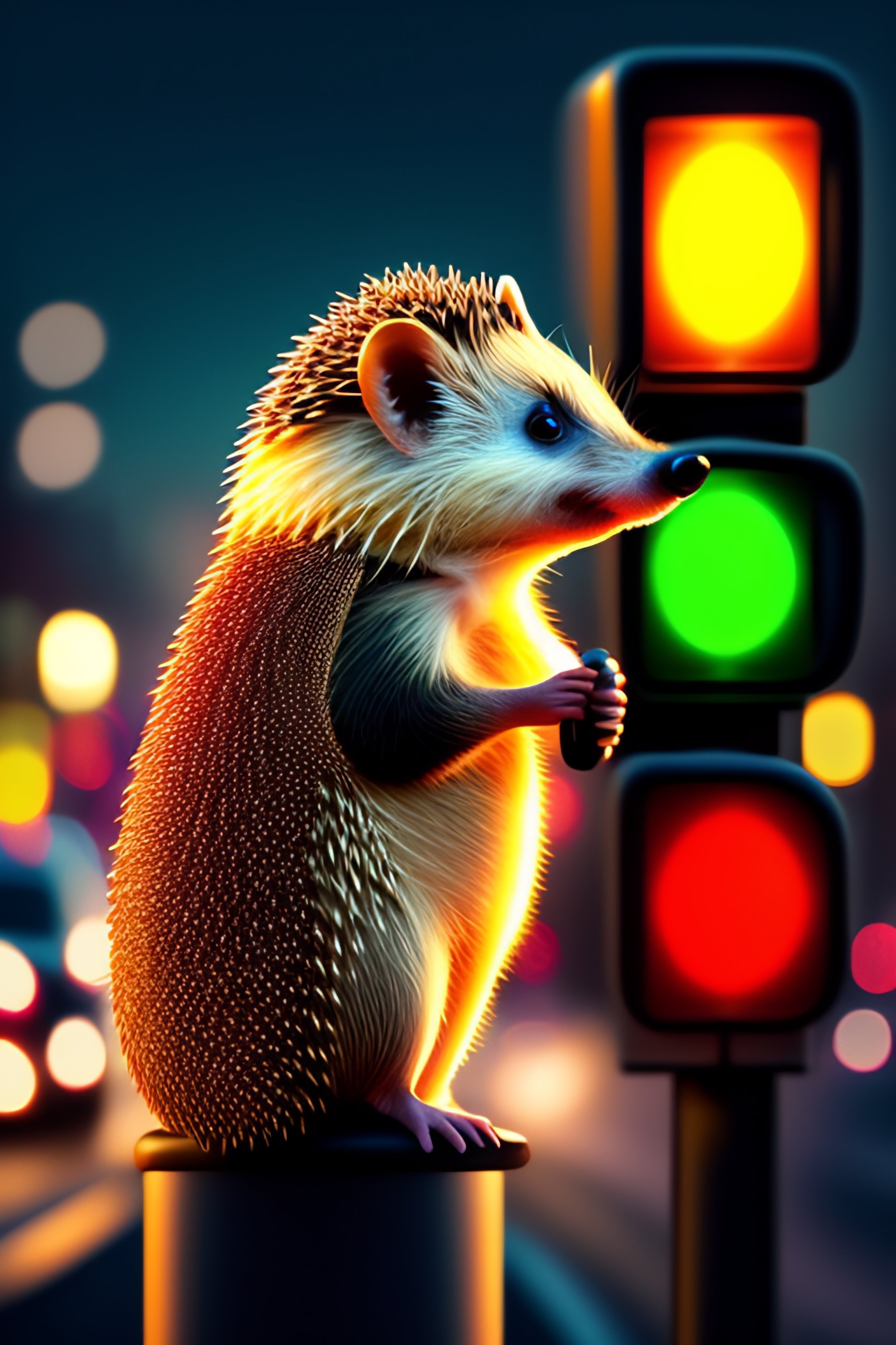 Lexica - A hedgehog waits at a set of traffic lights, Hedgehog is ...