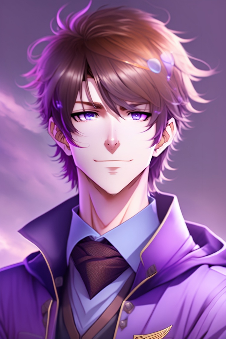anime boy with purple hair and purple eyes