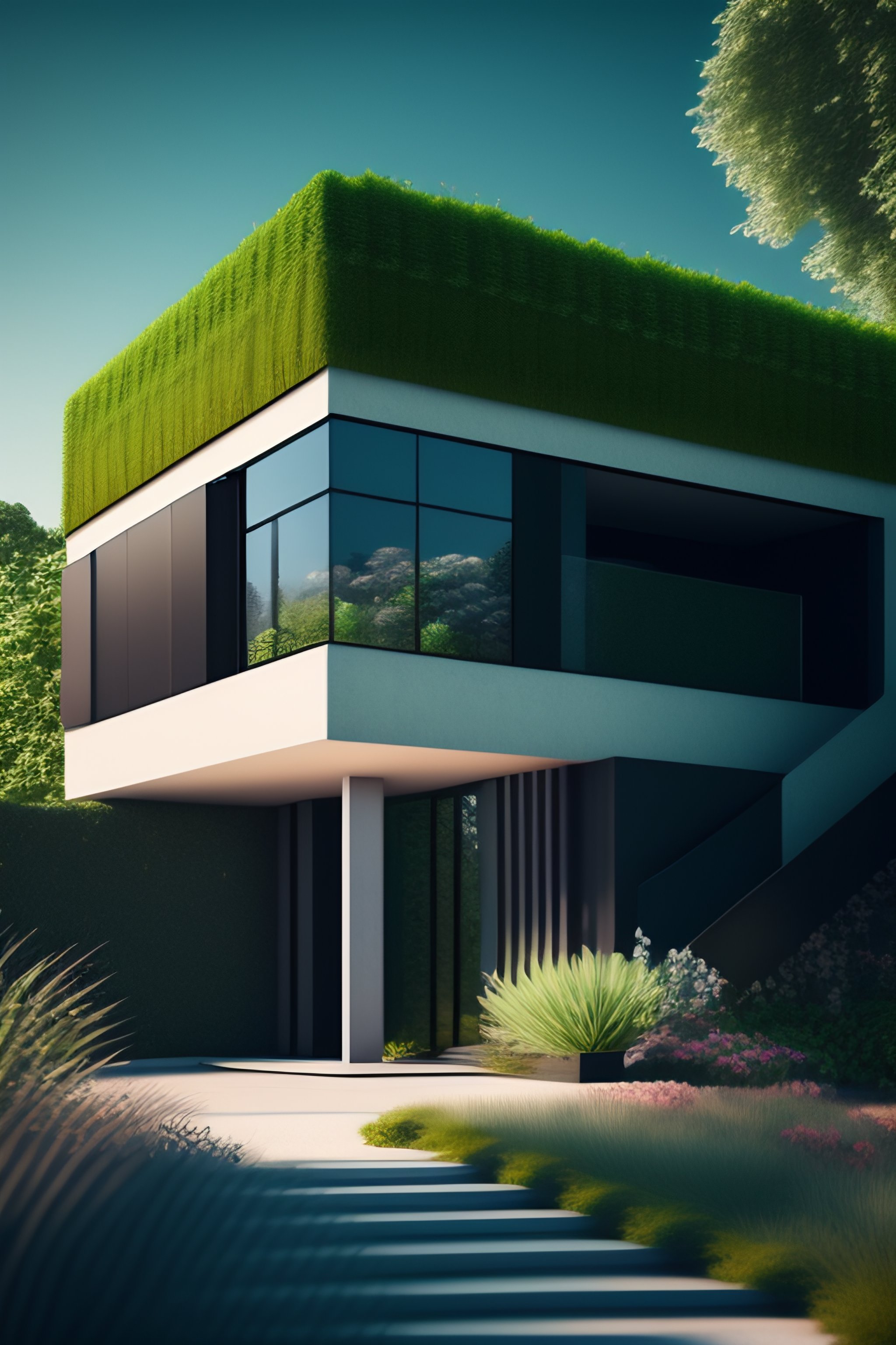Lexica - Surreal modern house, lots of greenery and flowers, 8k render ...