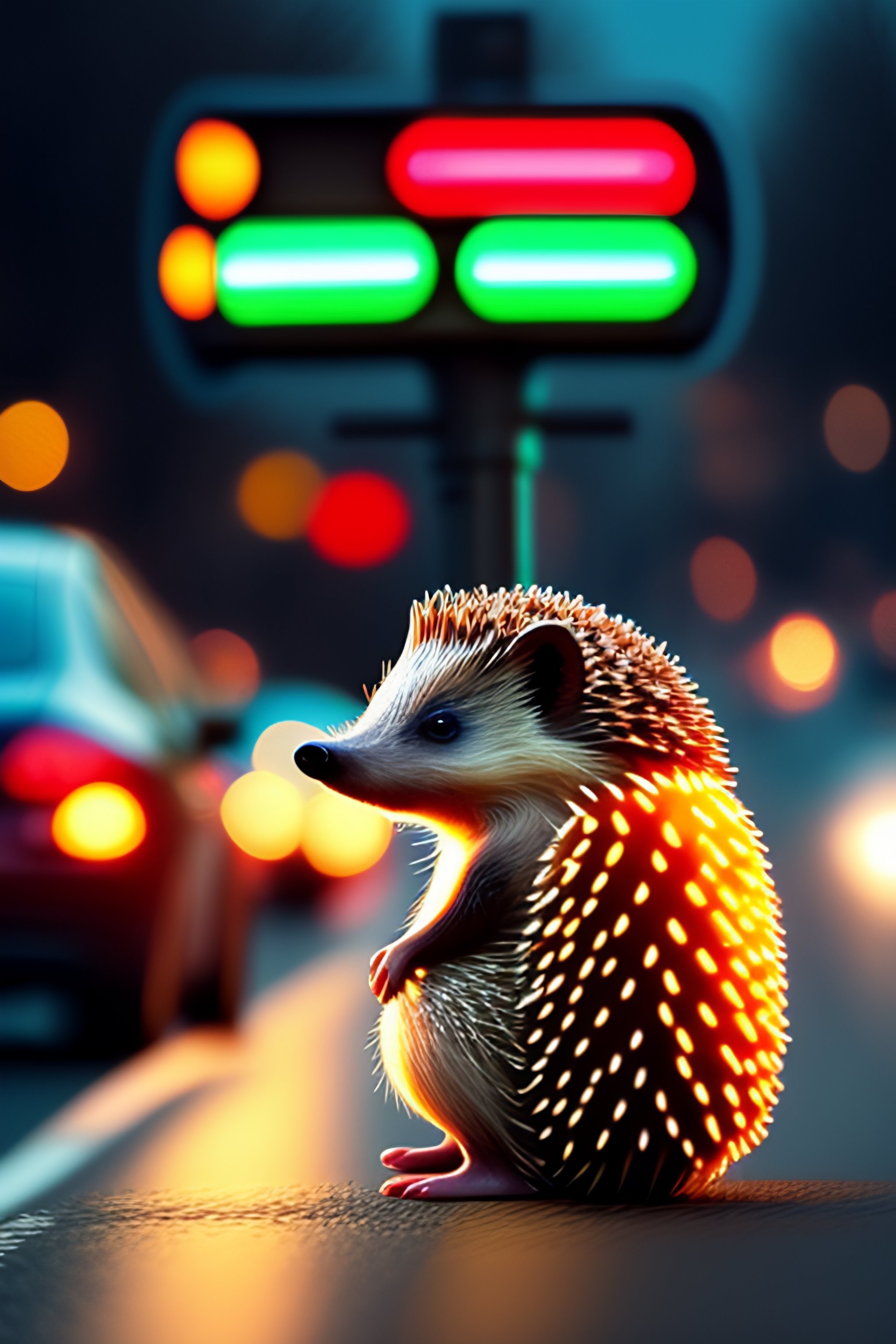 Lexica - A hedgehog waits at a set of traffic lights while looking at ...