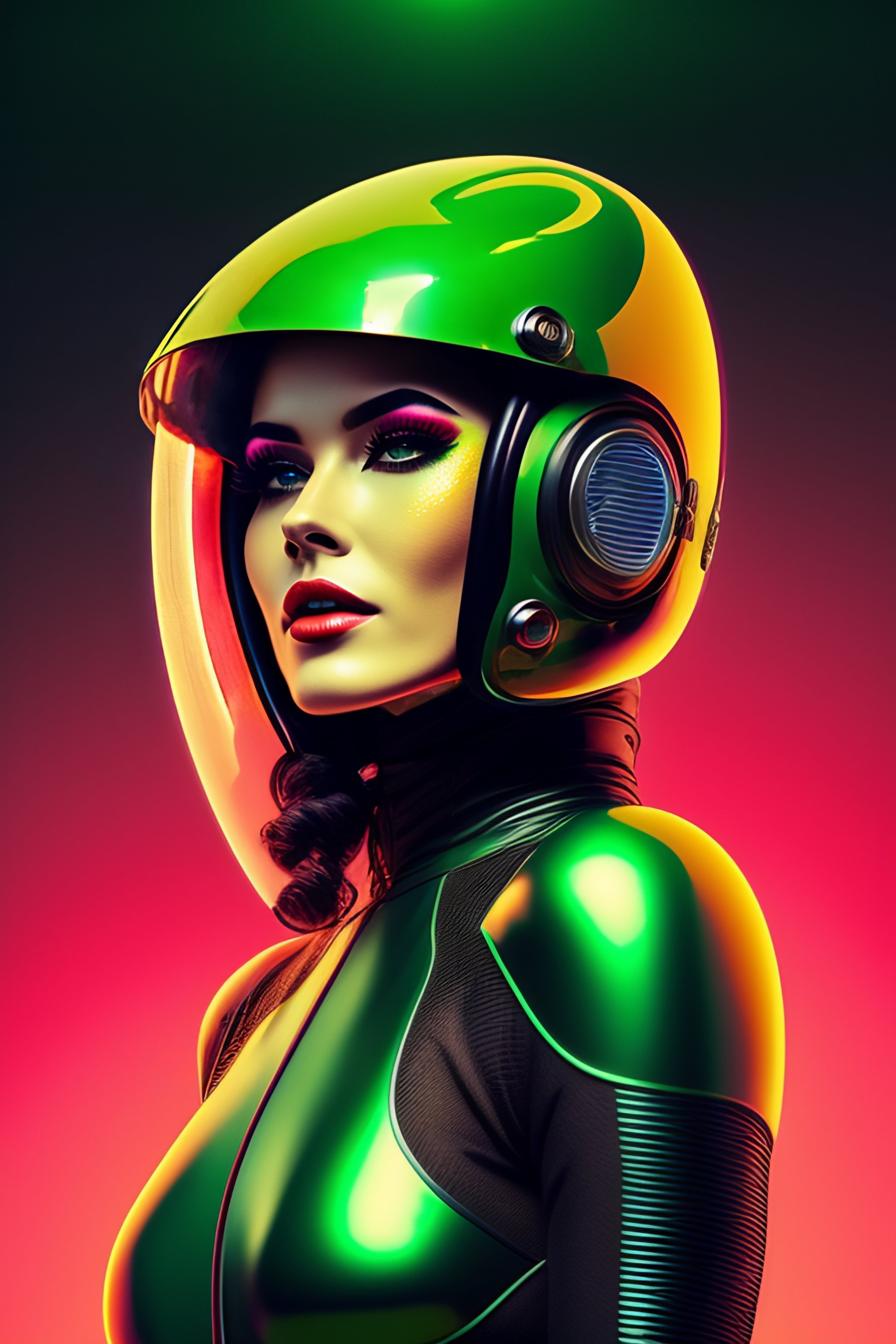 Lexica Young woman in wearing a tight green spacesuit