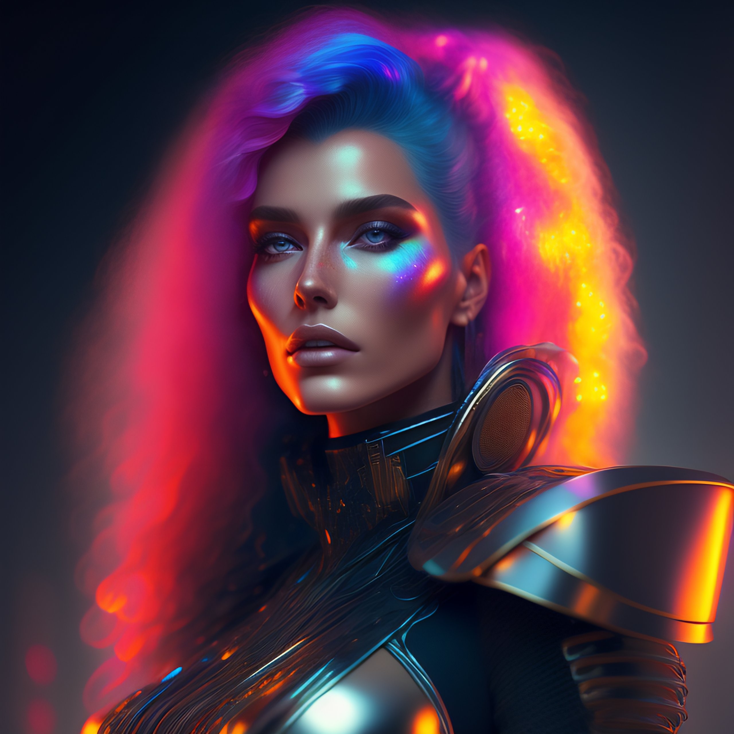 Lexica - Bright psychedelic hairy woman cyborg, diffuse lighting ...