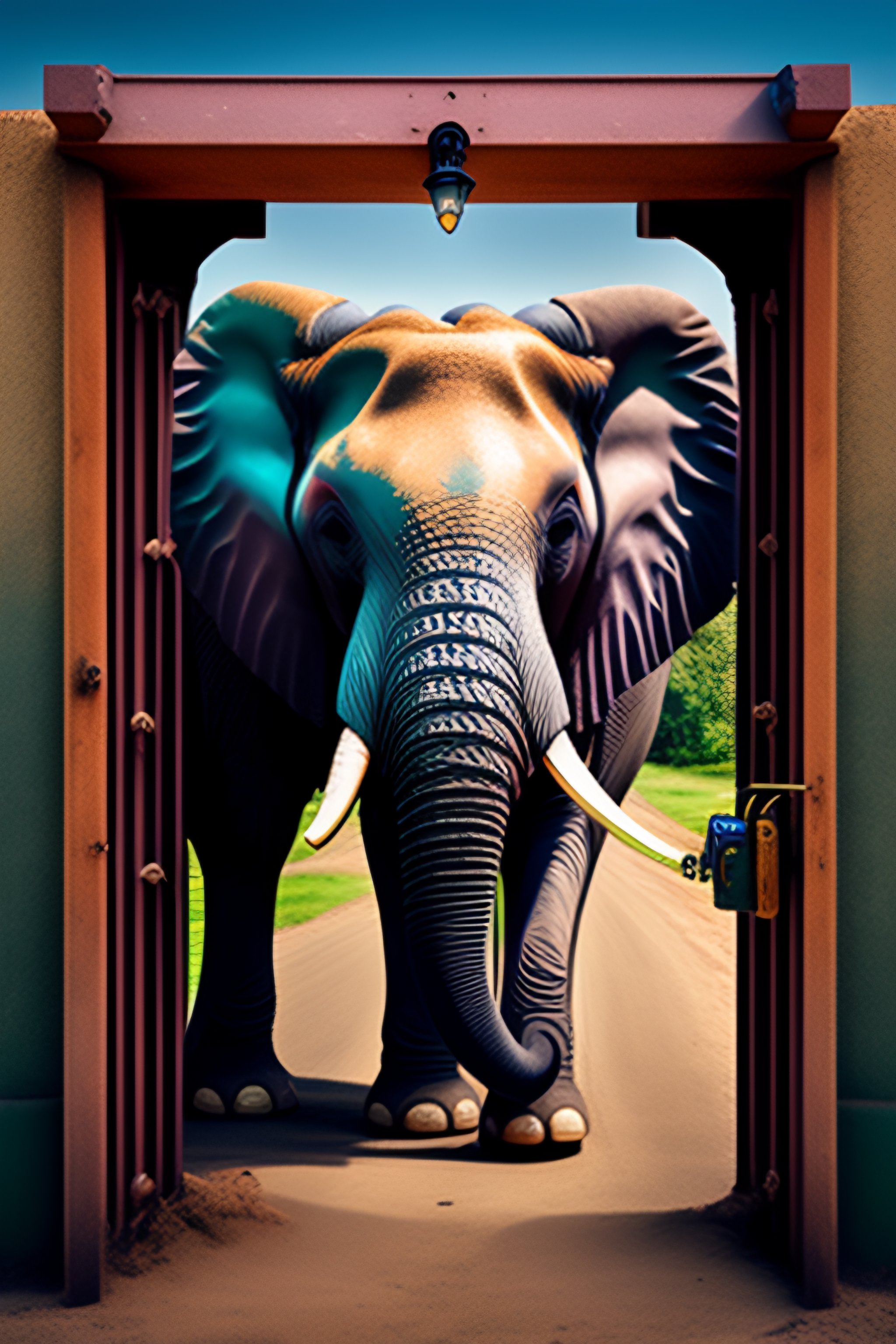 Lexica - One elephant look through a lock