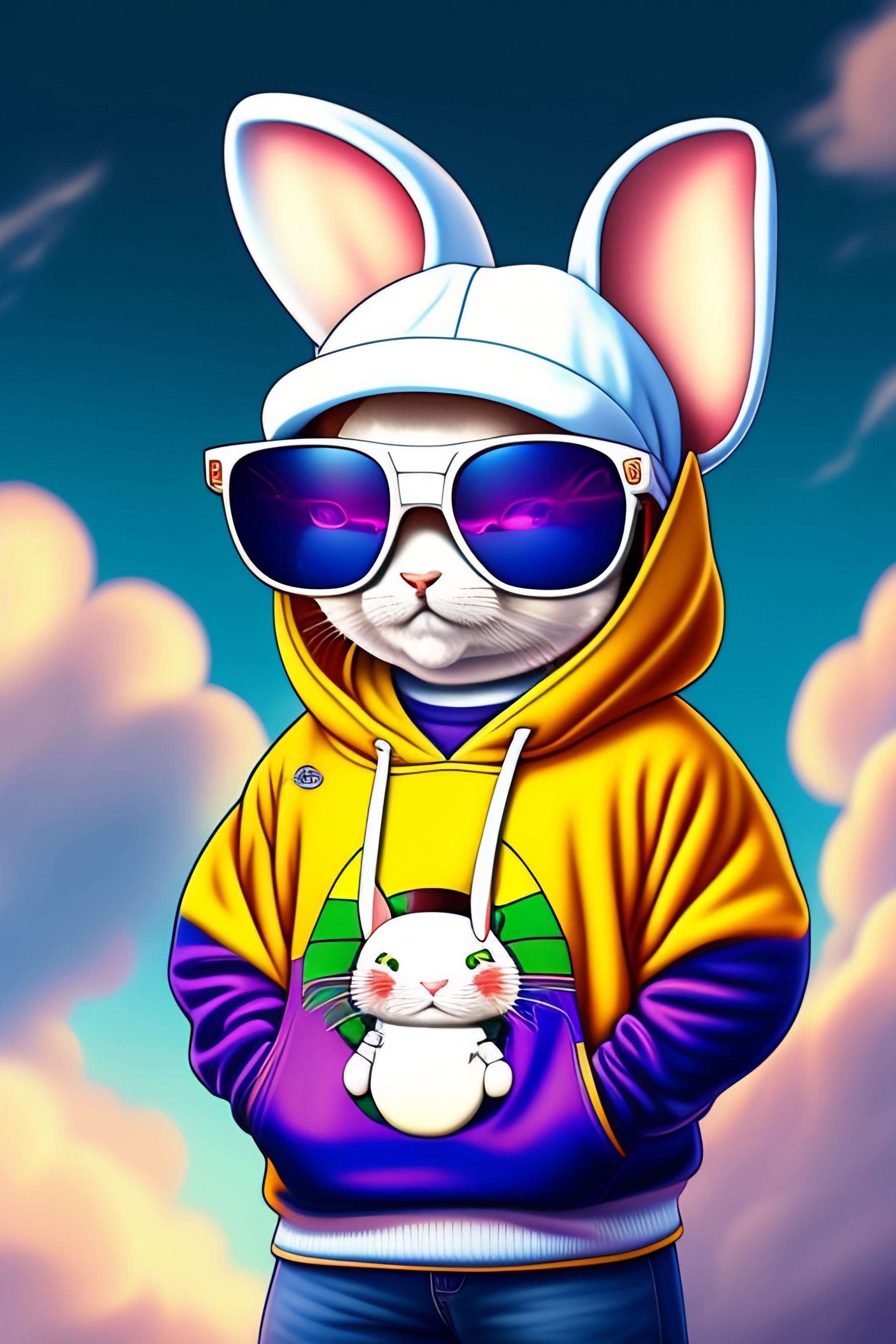 Lexica - Full-bodied portrait, Cute and adorable cartoon white rabbit ...