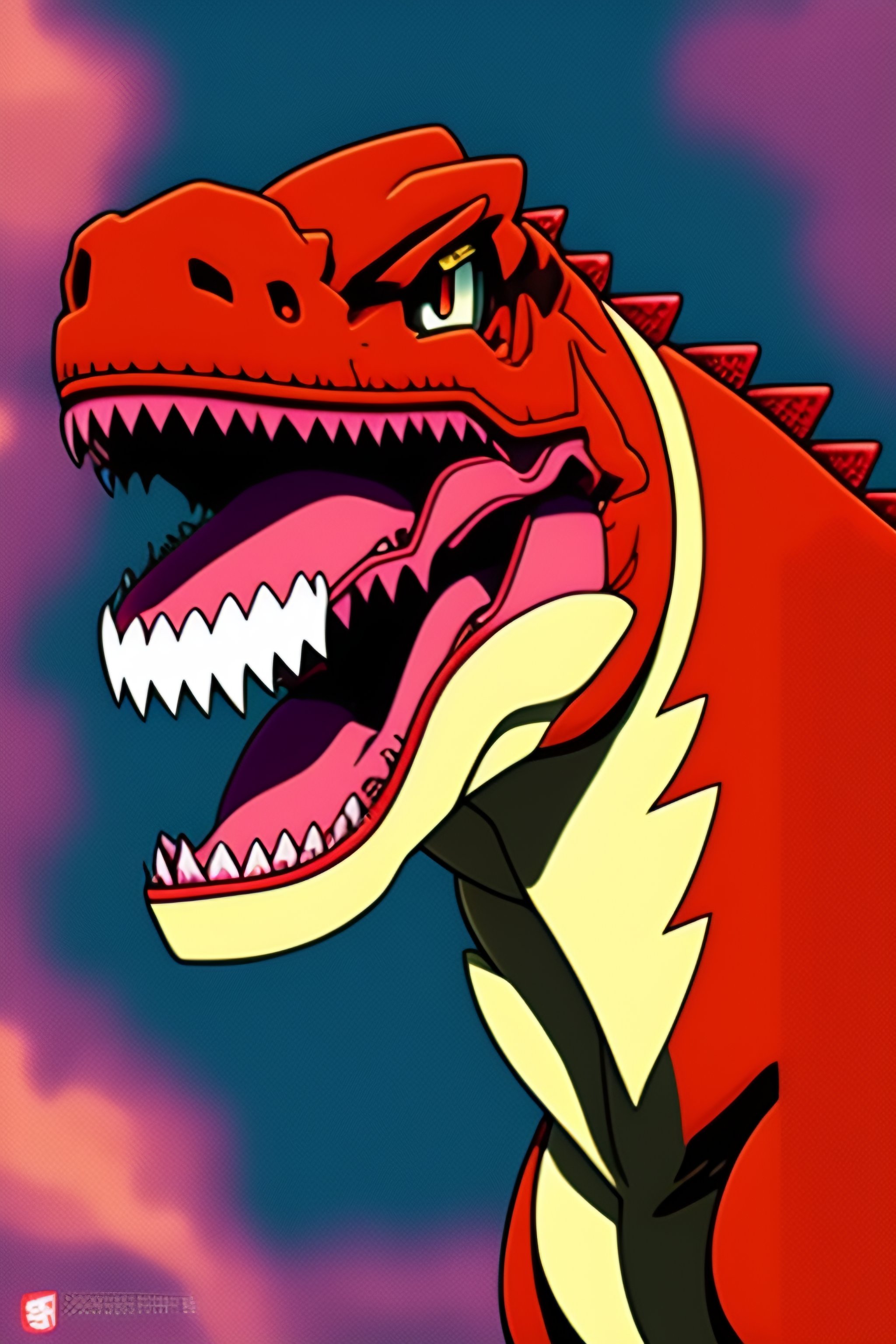 Lexica - Anime illustration of a Pokemon Red-Coloured Raptor Dinosaur