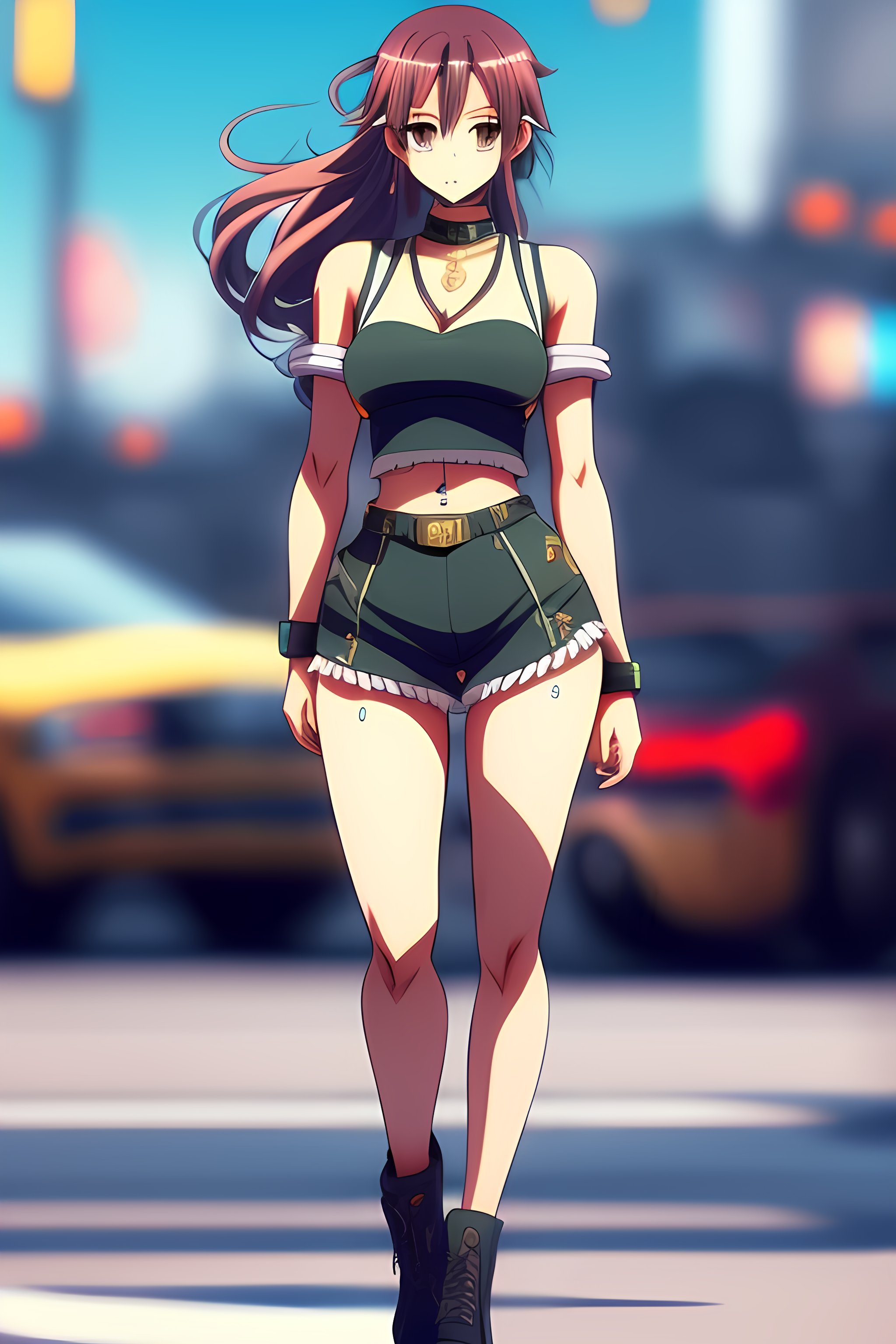 Lexica a hot and sexy girl in shorts in modern anime style