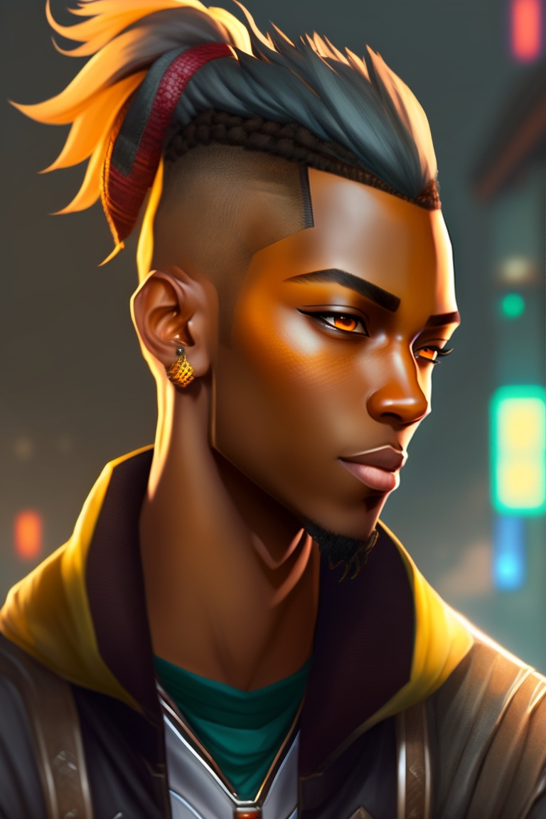 Lexica - Ekko, Cyberpunk, Ninja, Male, Amber Eyes, Mischievous, Happy 