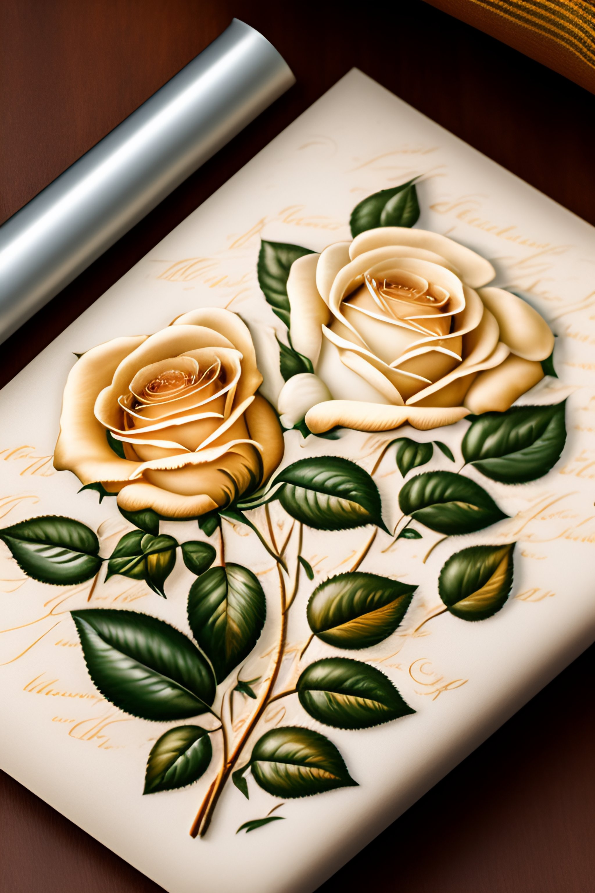 Lexica - High quality old parchment paper, background white roses and ...