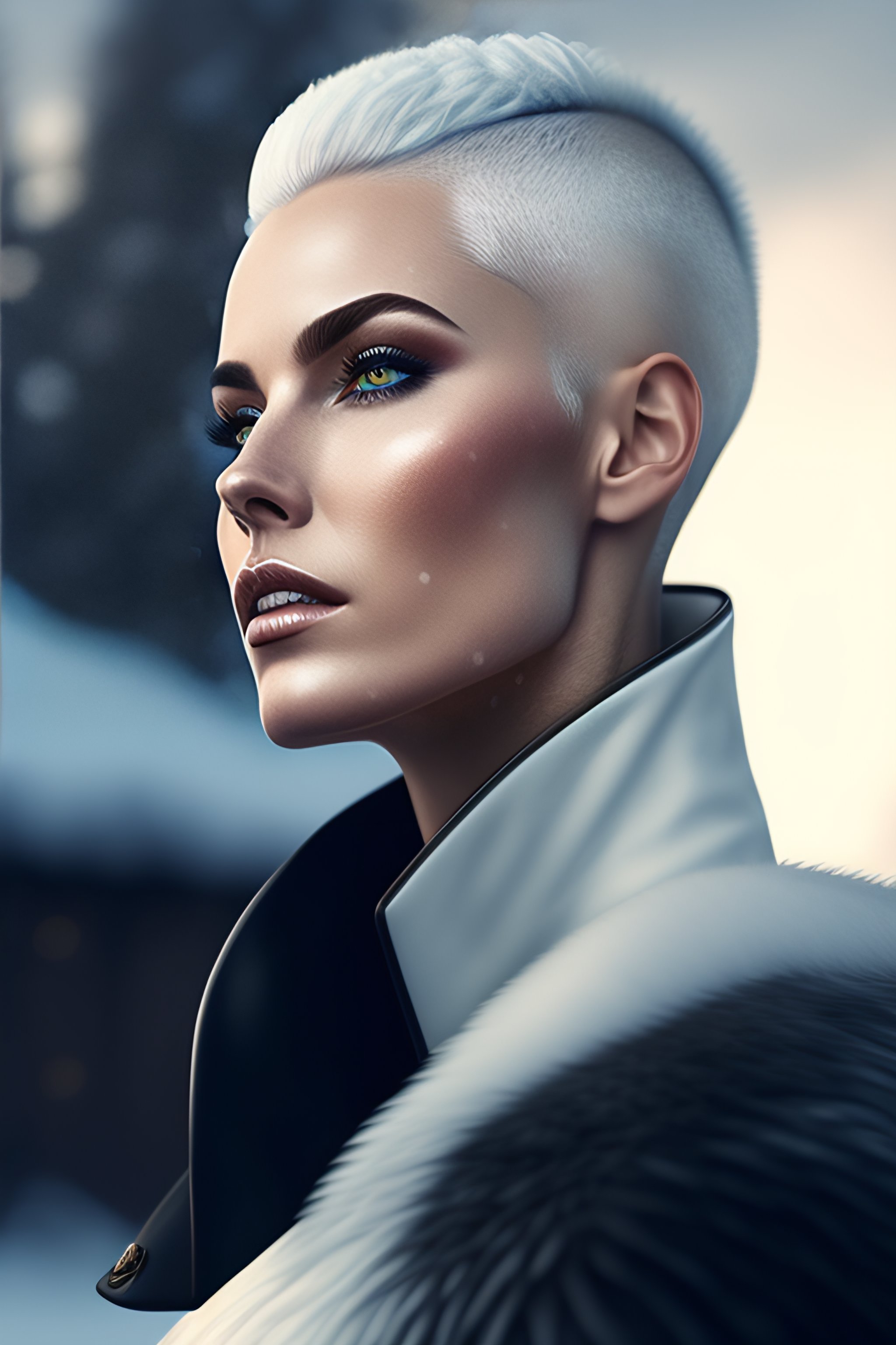 Lexica - A very detailed illustration of a white haired lady with buzz ...