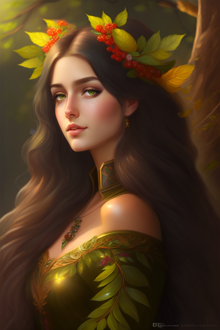 Lexica - Dryad, wood nymph, tree girl, long dark hair, full length
