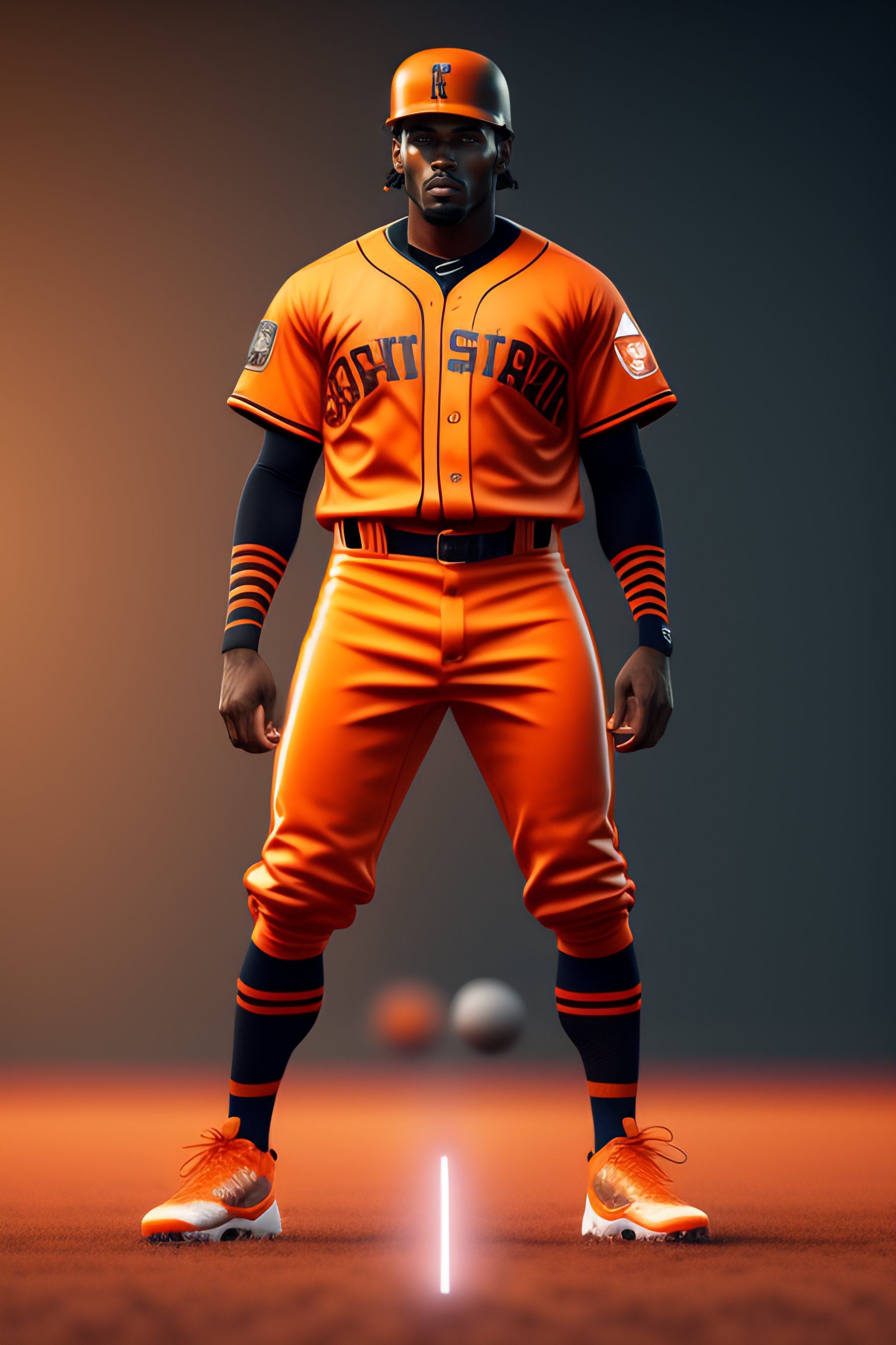 Lexica - Disruptive baseball uniform orange and black, unreal