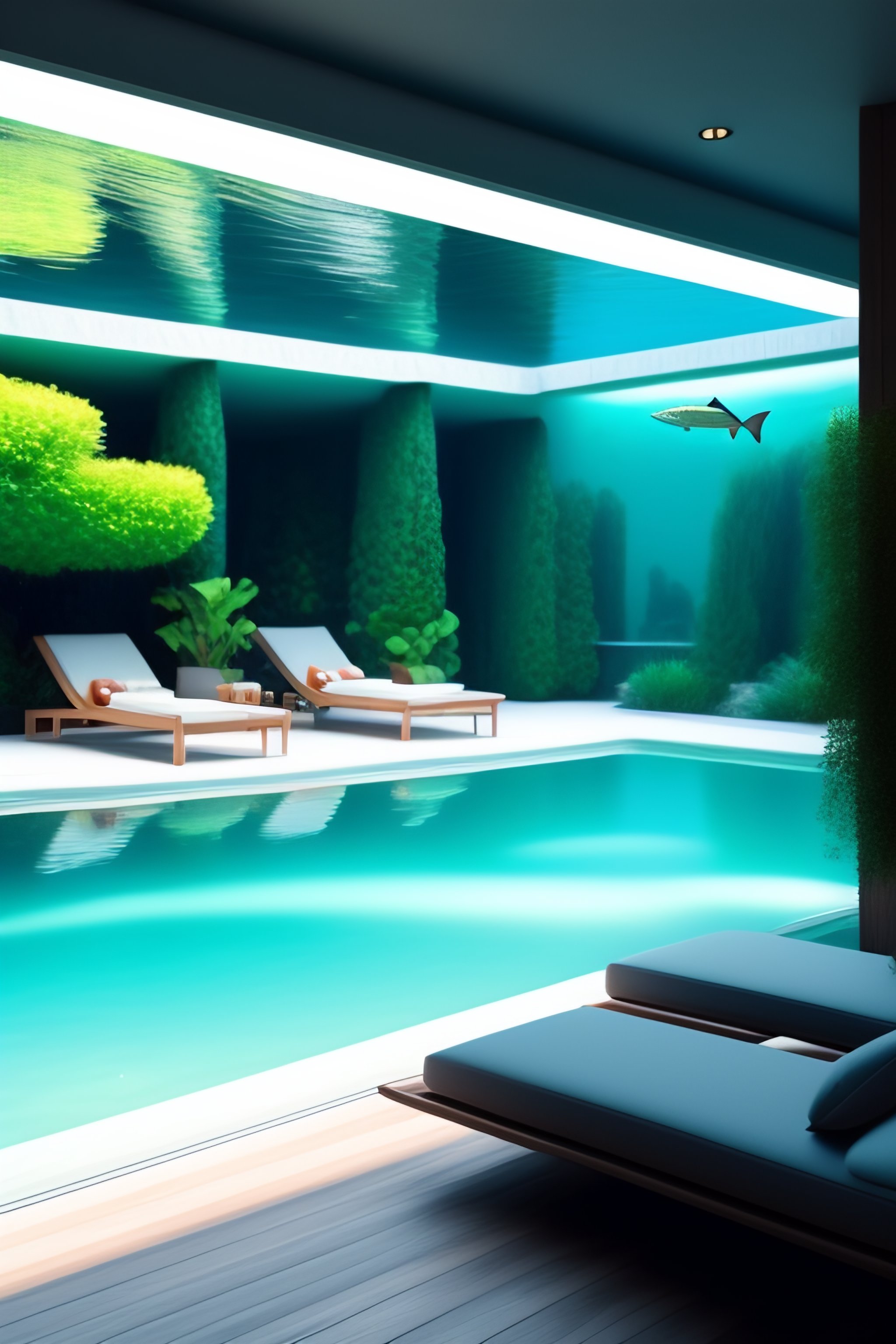 Lexica - Swimming pool in a house with fish and sharks