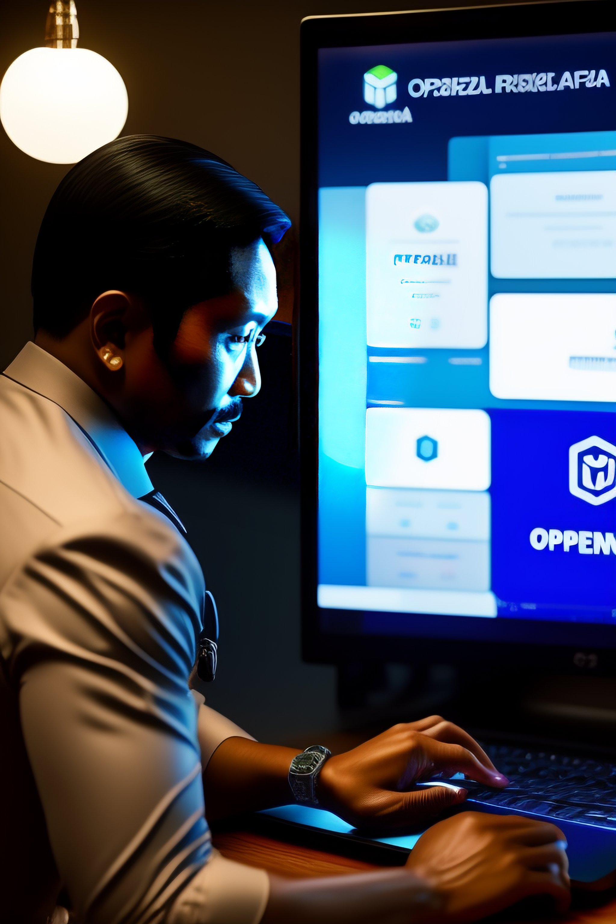 Lexica - Jose Rizal working on a laptop, wearing a shirt with OpenAI ...