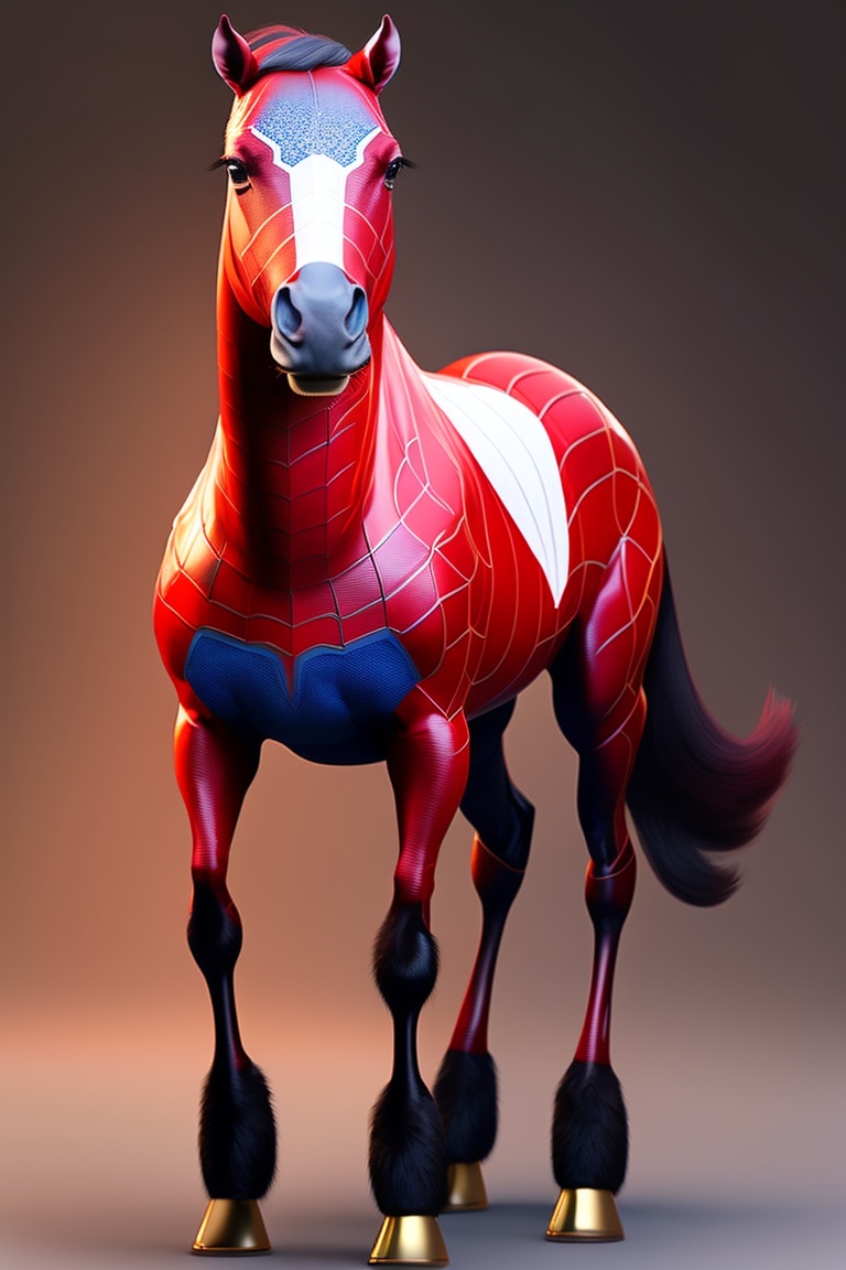 Lexica - A dashing horse wearing a spider man costume, tall, upright ...