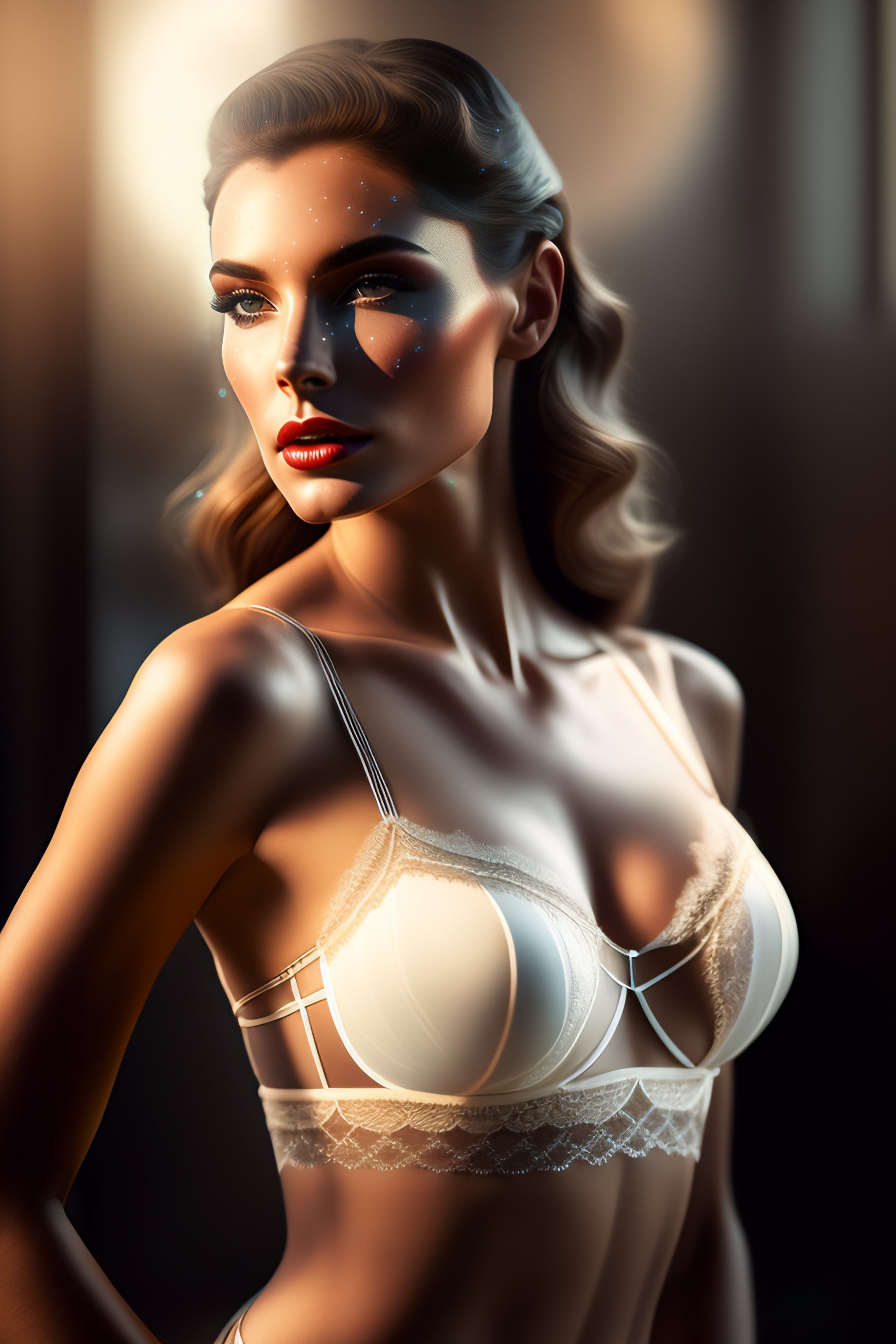 Lexica - Transparent silk tulle bra with lines and stars, embroidery, 1950,  photorealistic, smooth cam dramatic soft light, ground angle hd 8 k, sha