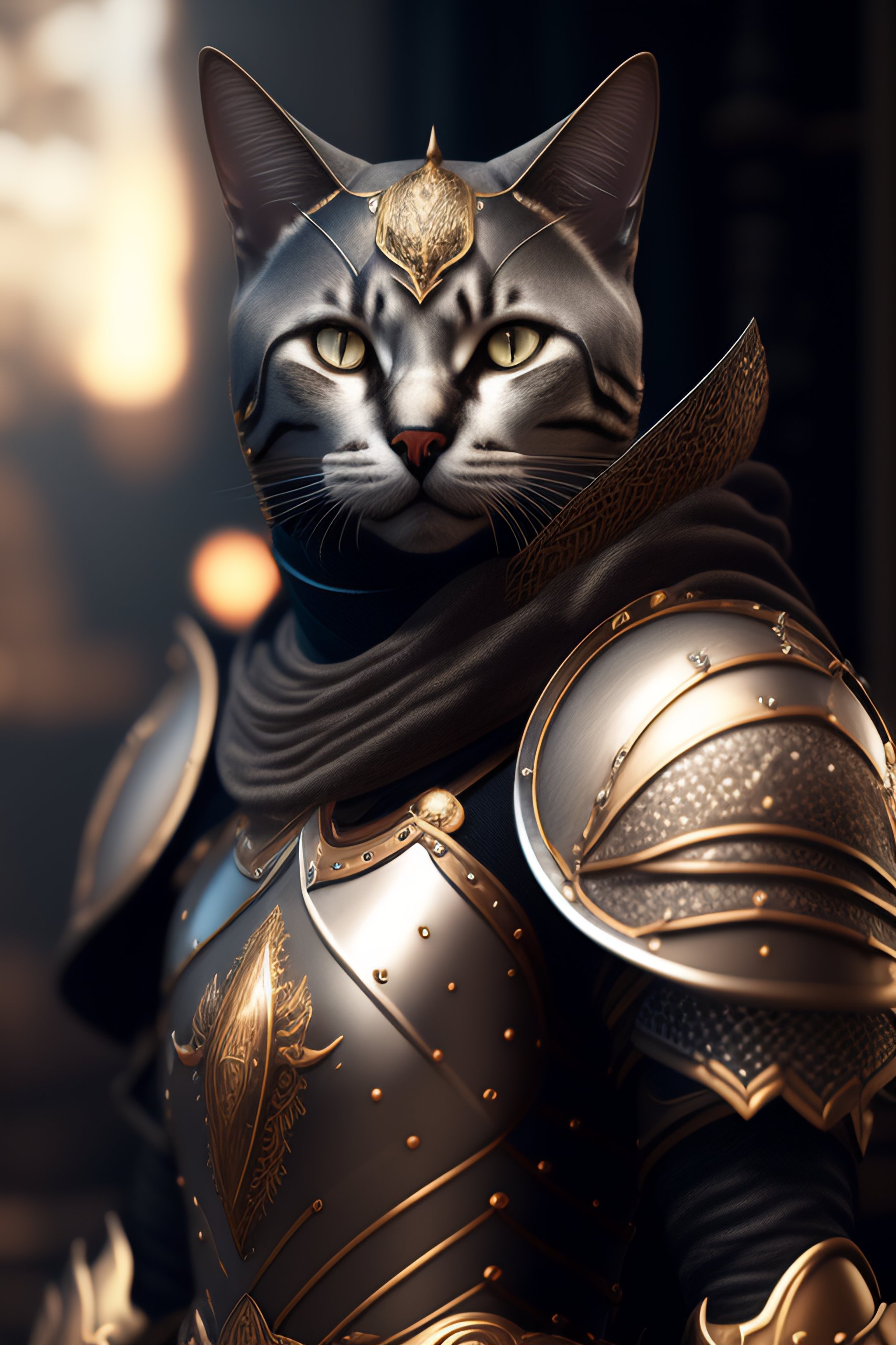 Lexica Cat in armor knight Conceptual art portrait highly detailed