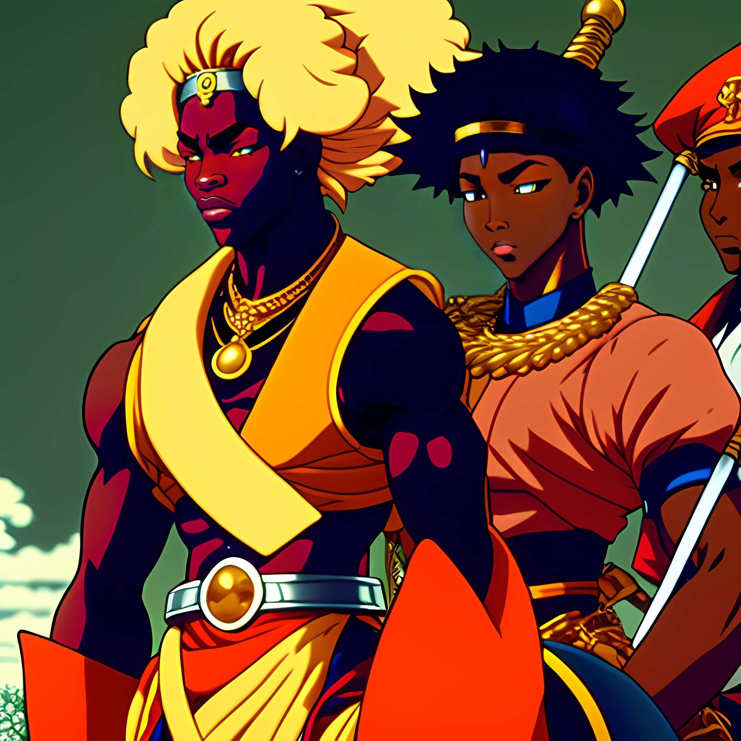 Lexica - Vintage anime screenshot, african characters, 90’s anime, men ...