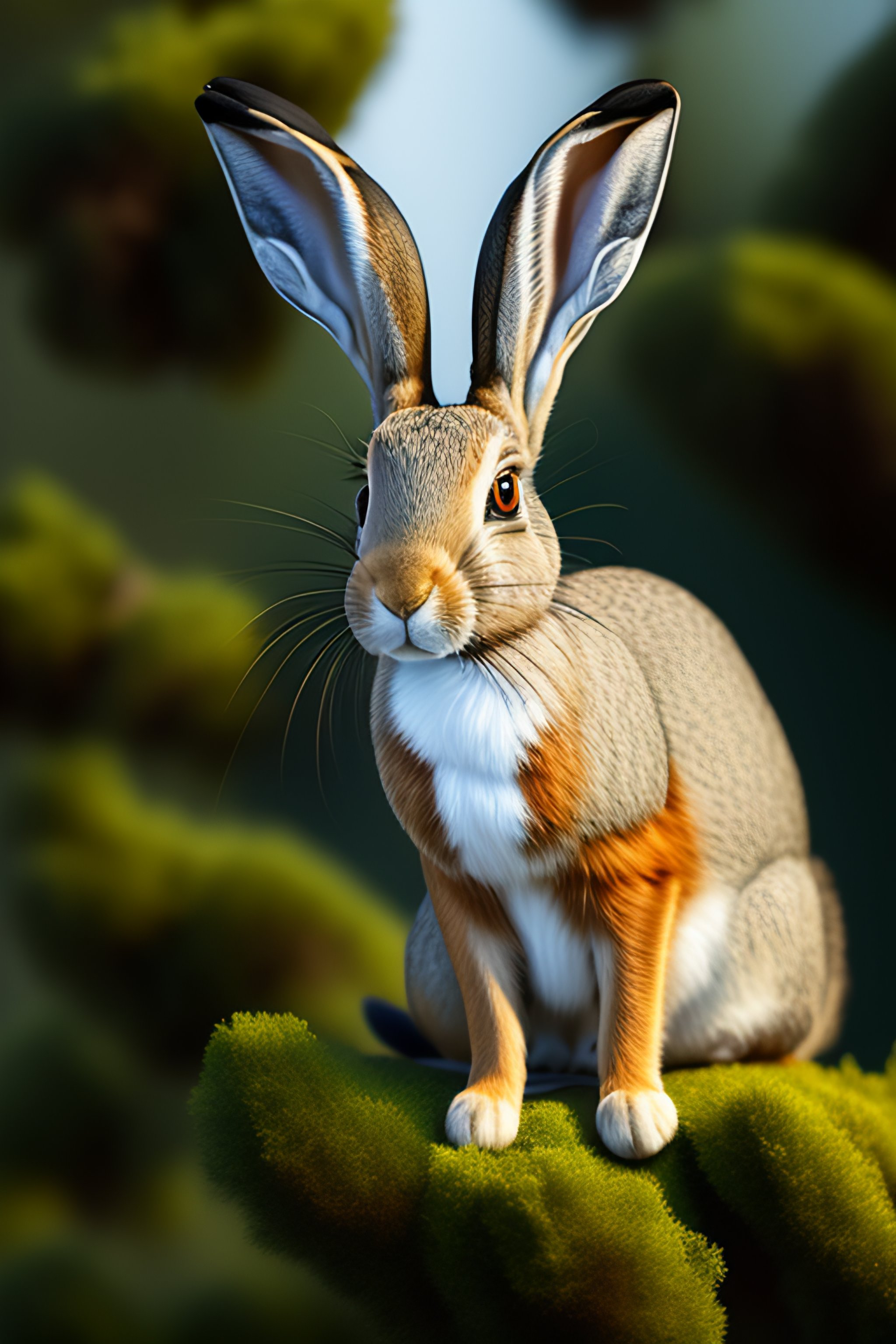 Lexica - A long-eared hare sits on a cypress branch