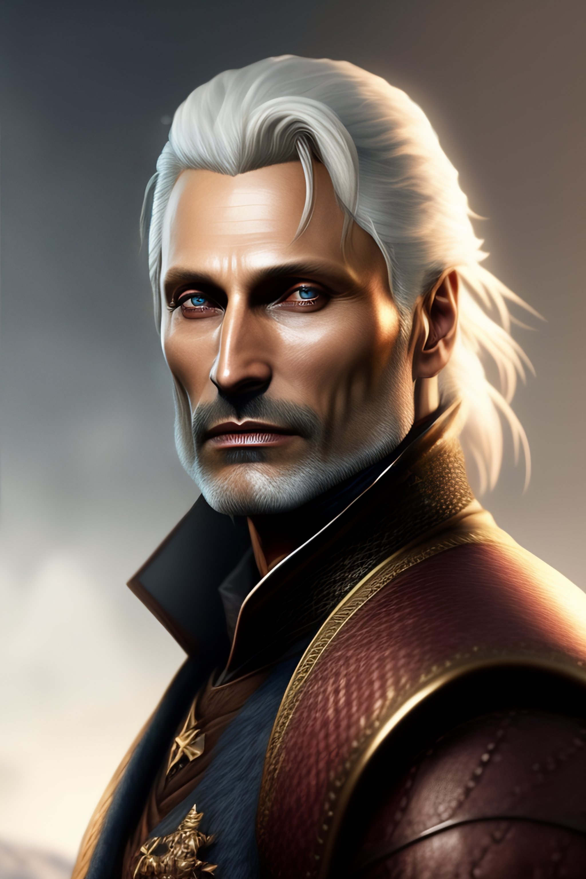 Lexica Mads Mikkelsen Dressed Like Geralt Of Rivia In The Style Of A Baldurs Gate Character 