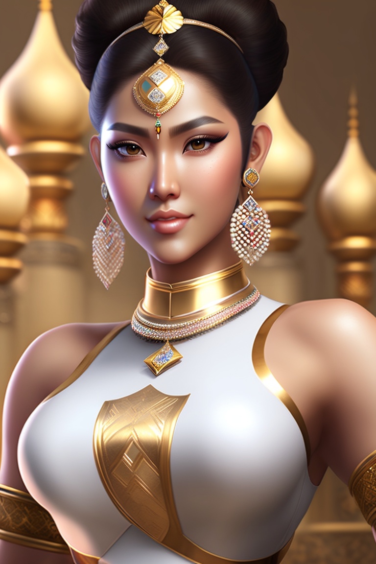 Lexica - A majestic Chun Li in a delicate, white and gold Indian dress ...