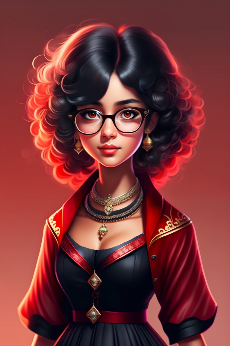 Illustration of a dark-skinned anime girl with glasses and curly hair