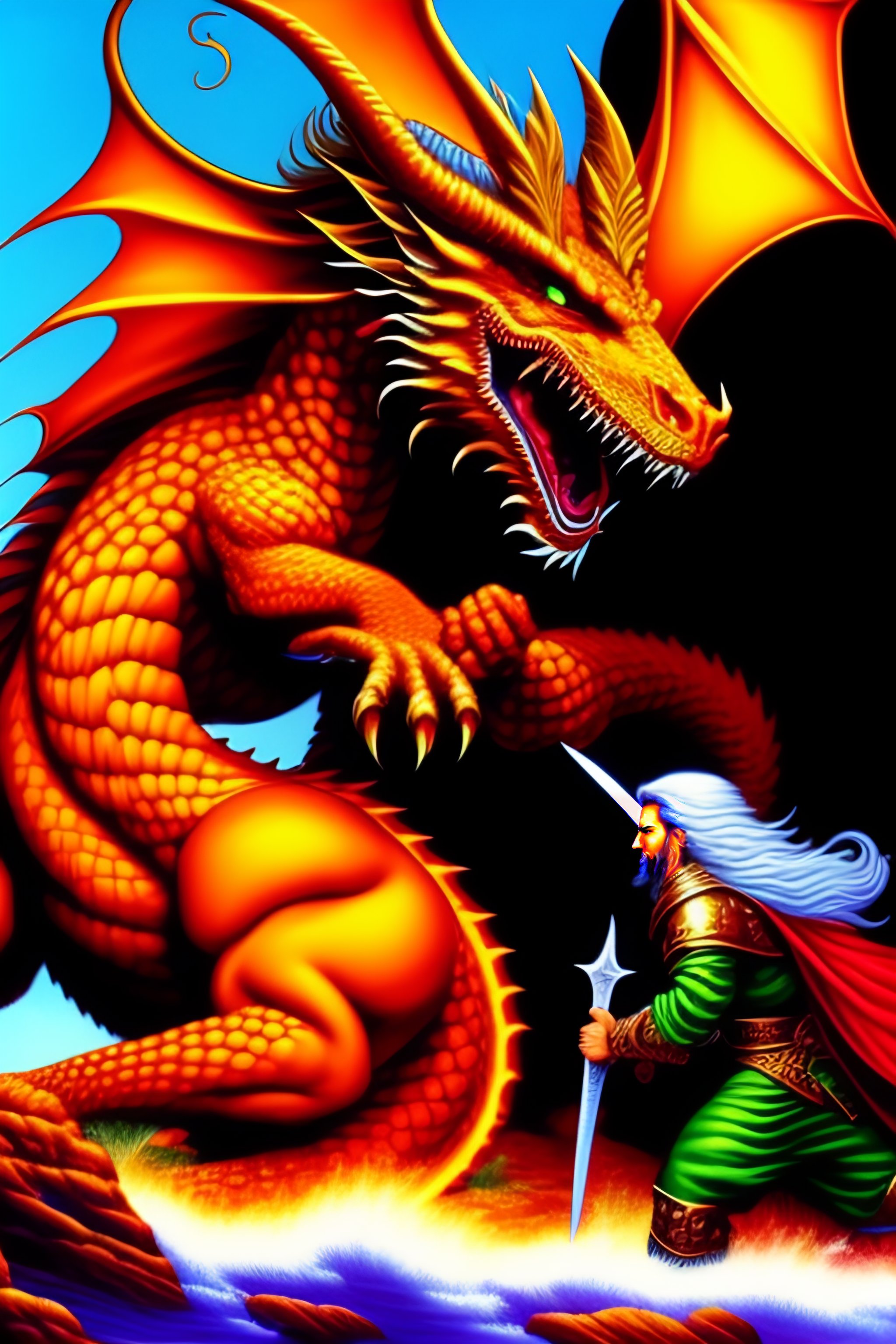 Lexica - A dragon fighting against a warrior by larry elmore