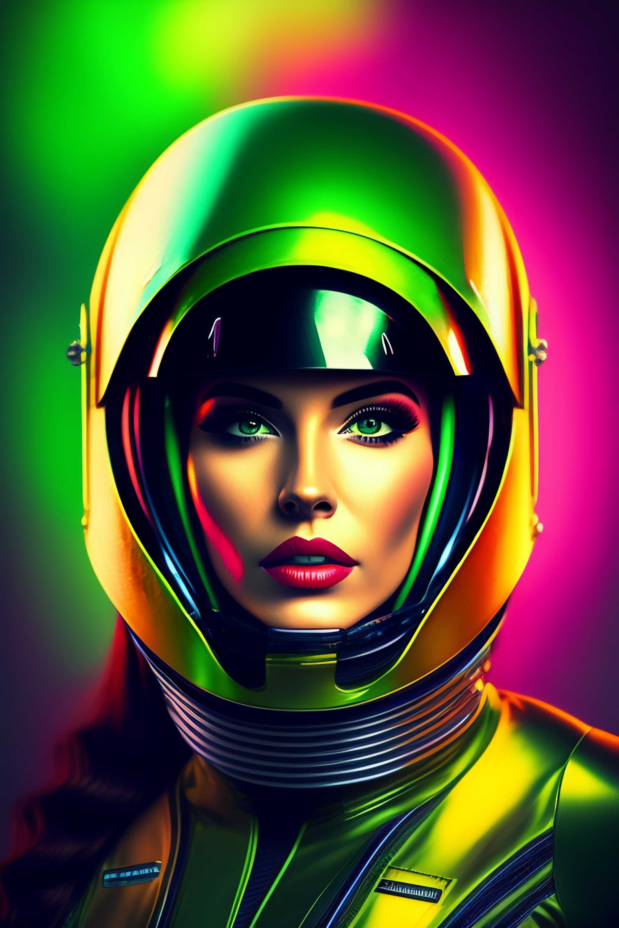 Lexica Young woman in wearing a tight green spacesuit